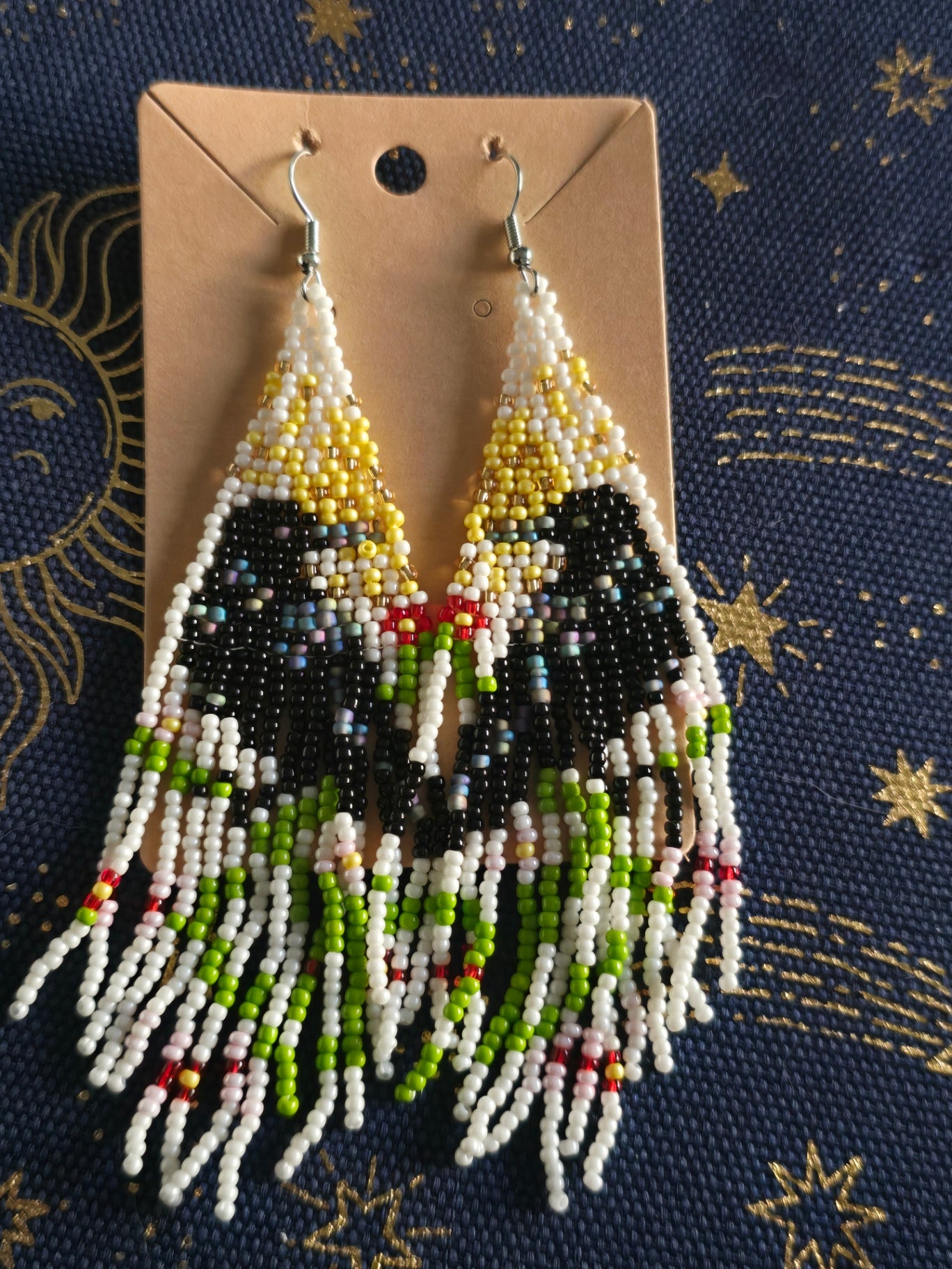 Yellow crow beaded earrings