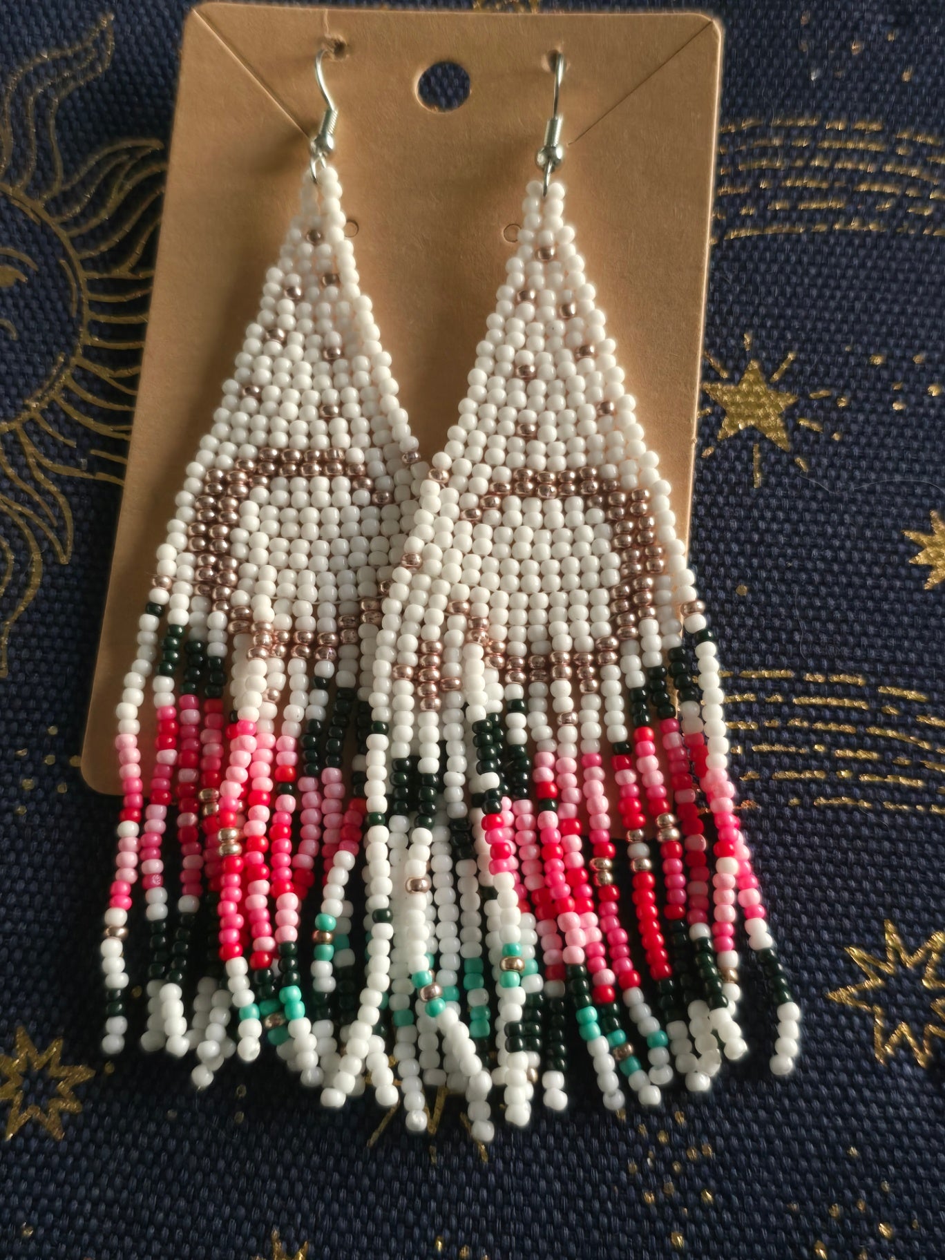Floral moon beaded earrings