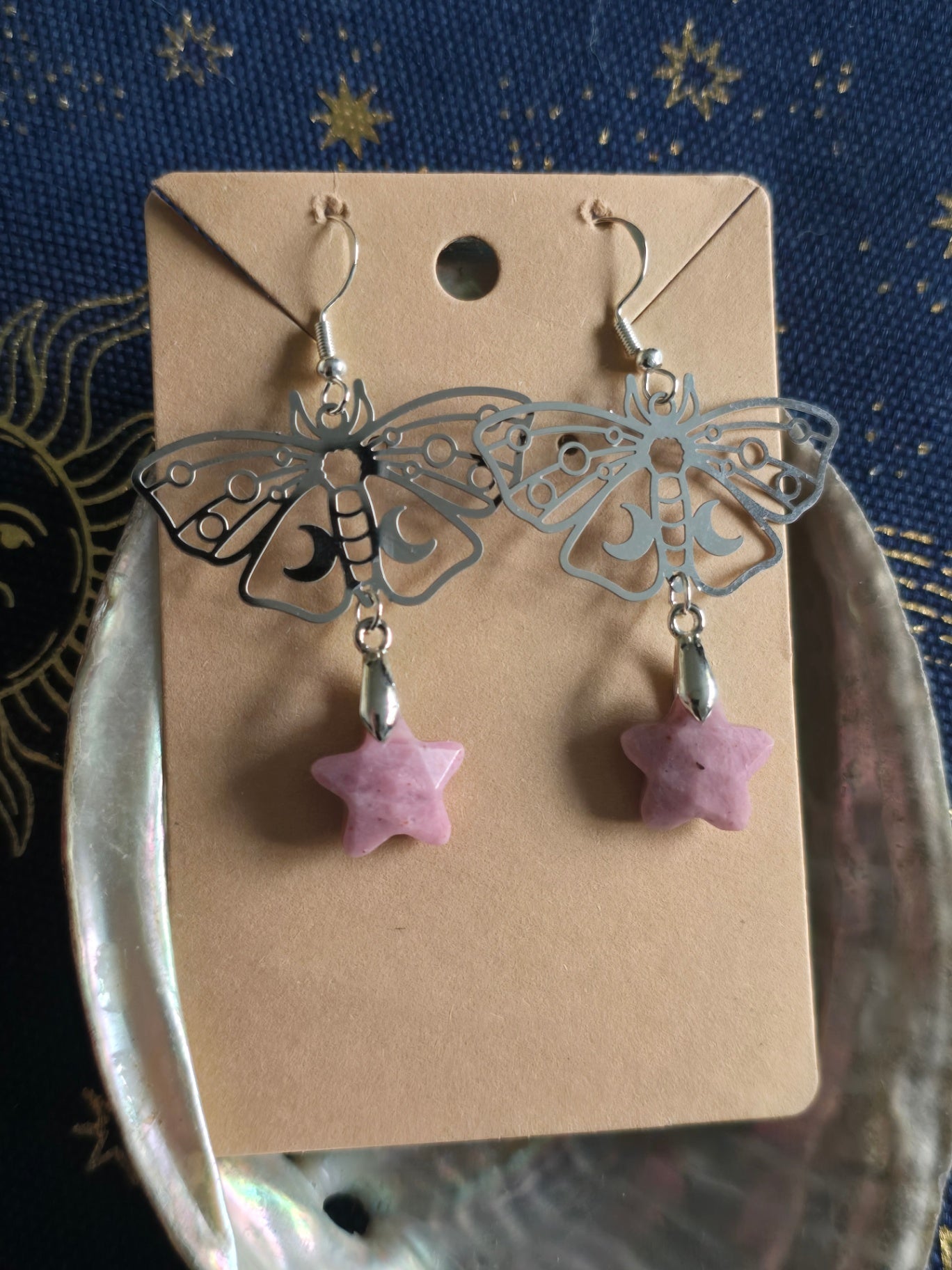 Rhodonite star moth earrings