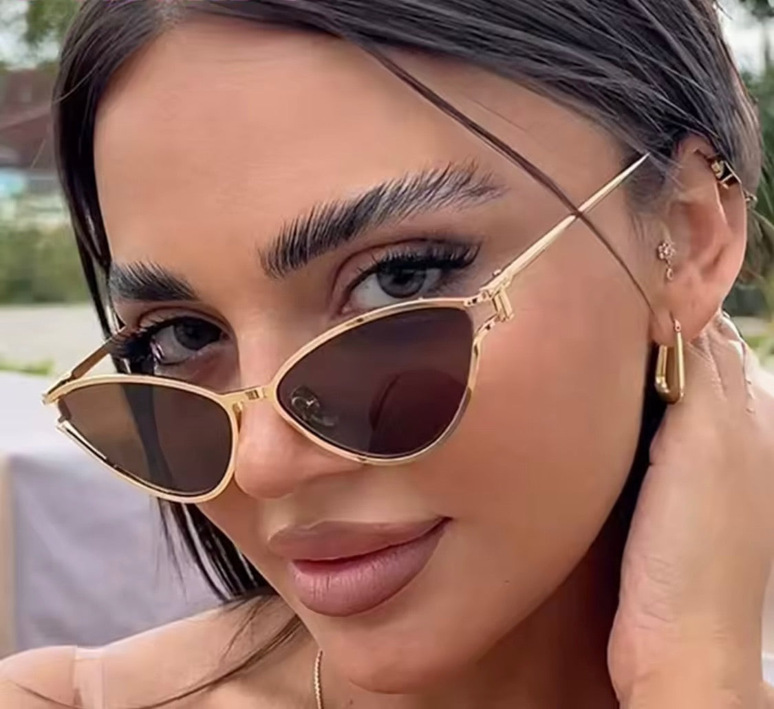 Roxy Gold Rim Cat Eye Sunglasses – Brown Lenses