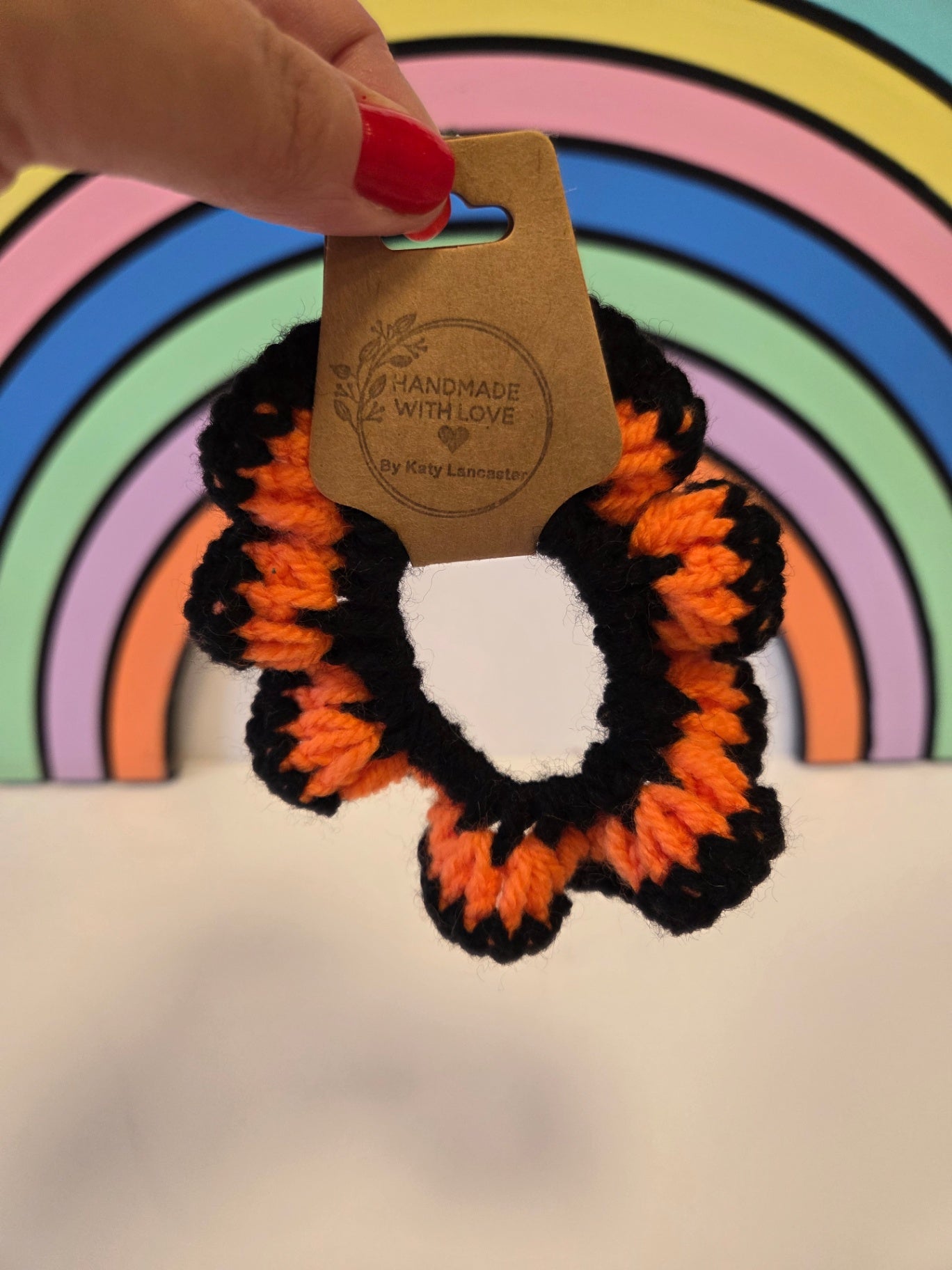 Halloween orange and black scrunchie