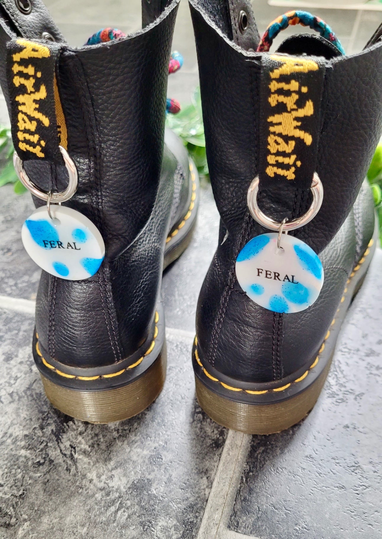 “FERAL” Blue & White Shimmer Resin Boot Charms