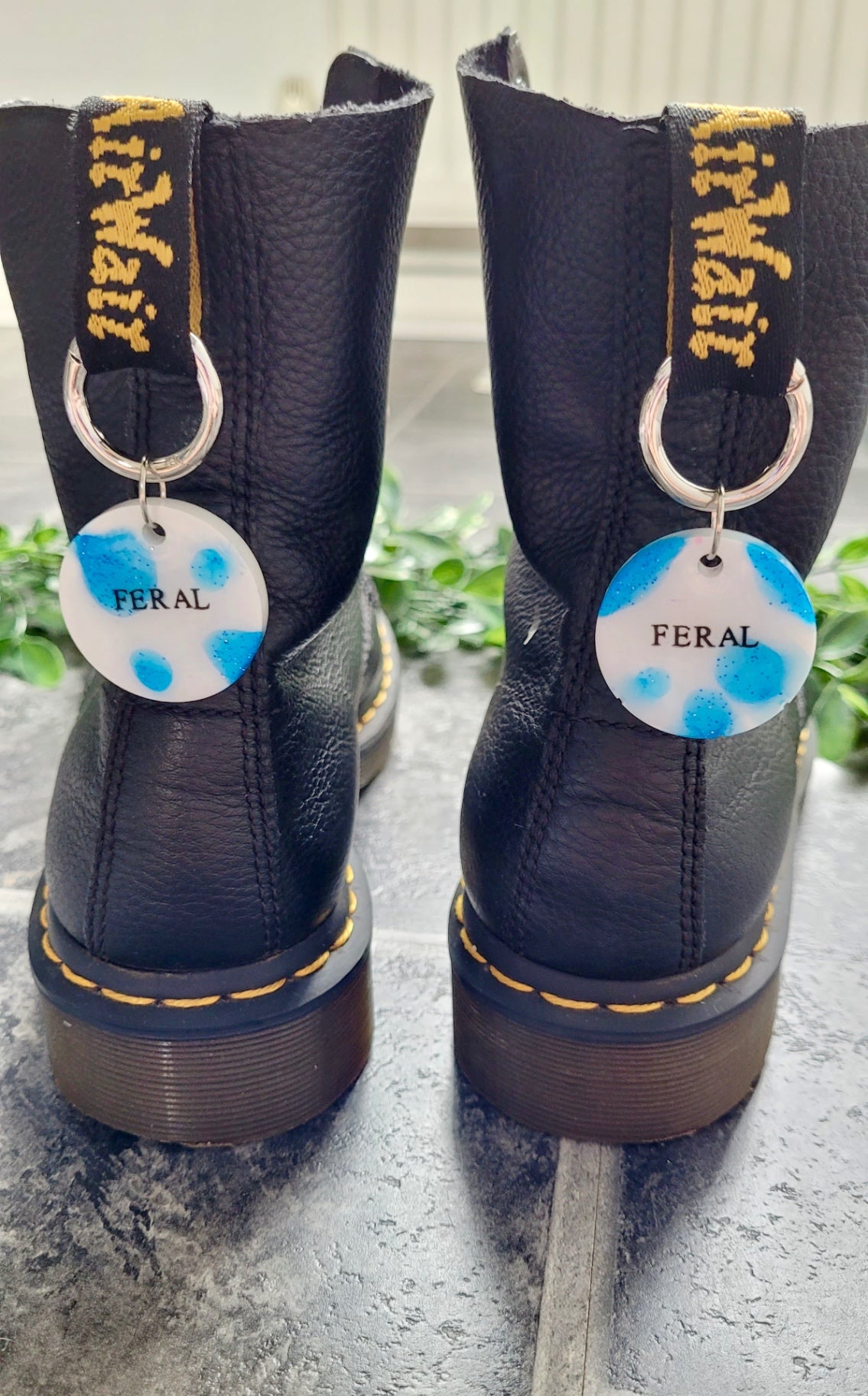 “FERAL” Blue & White Shimmer Resin Boot Charms