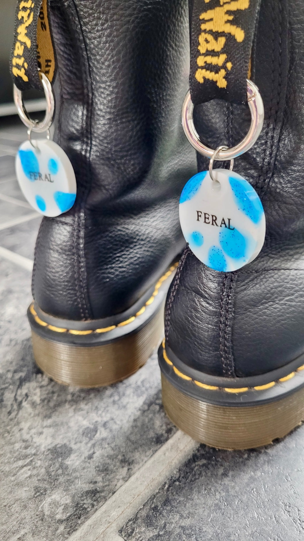 “FERAL” Blue & White Shimmer Resin Boot Charms