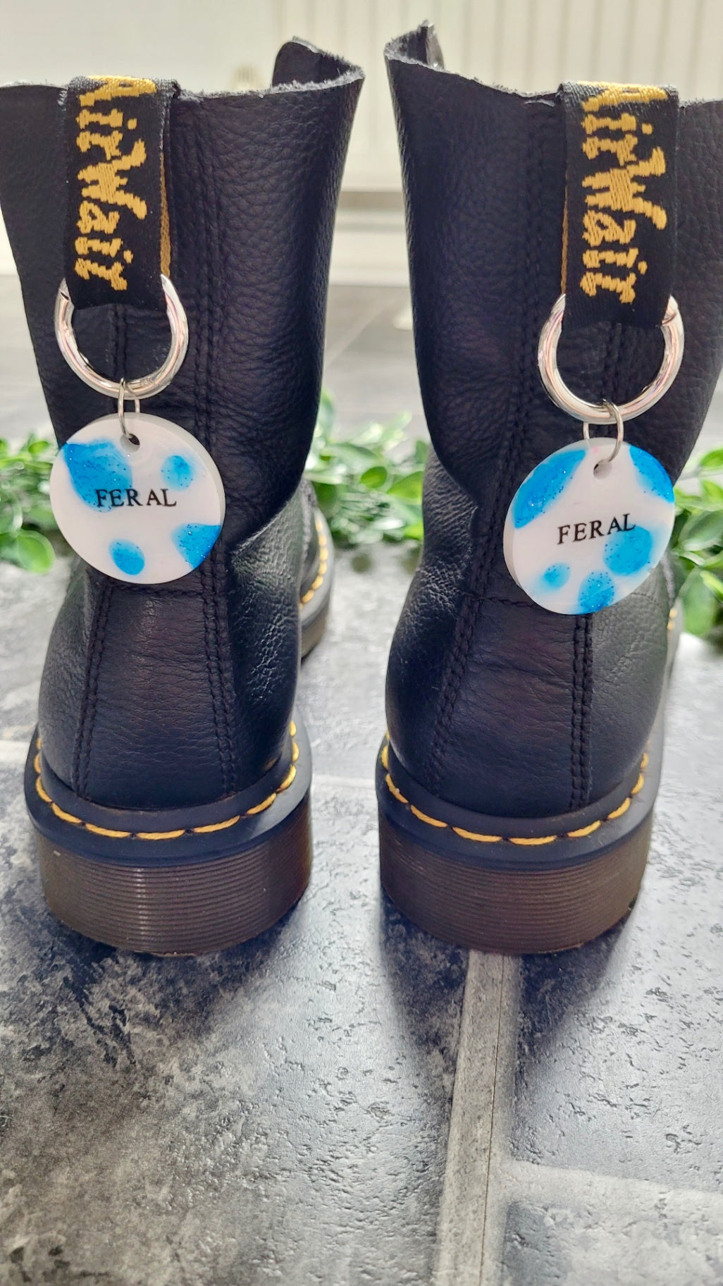 “FERAL” Blue & White Shimmer Resin Boot Charms