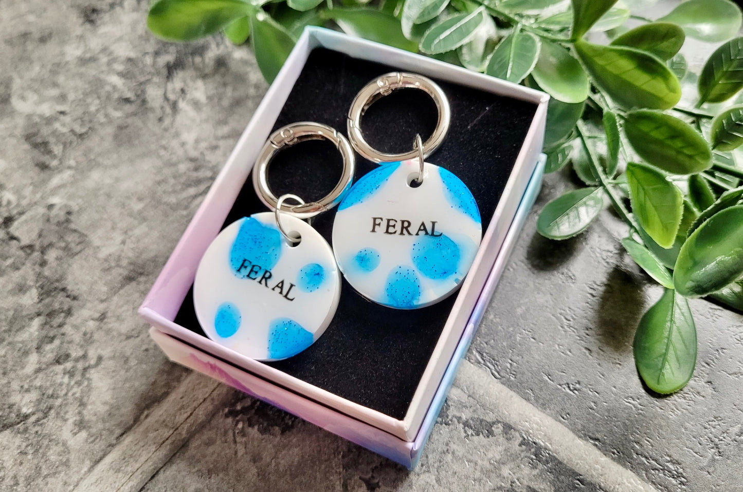 “FERAL” Blue & White Shimmer Resin Boot Charms
