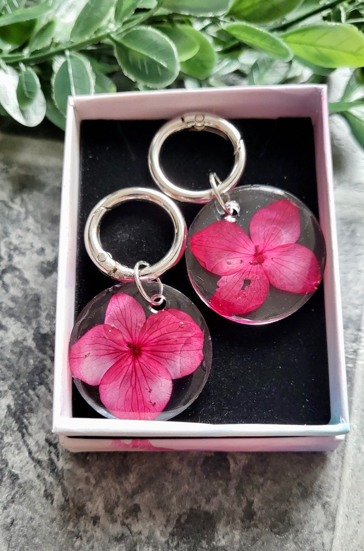 Pink Real Pressed Flower in Clear Resin Boot Charms