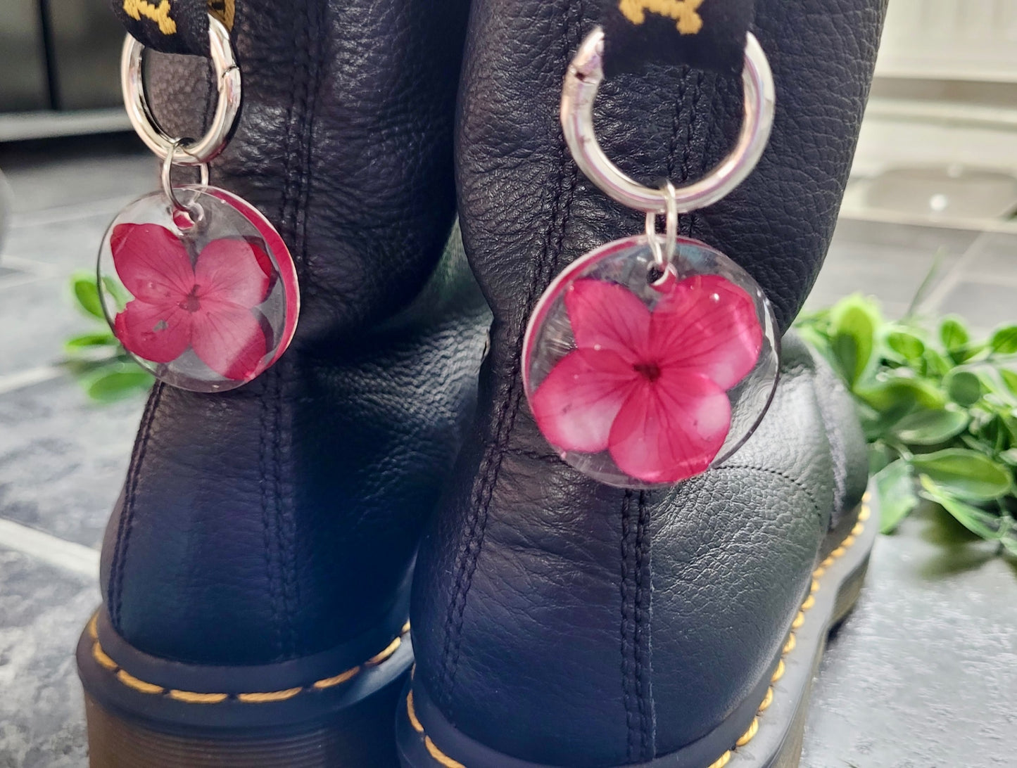 Pink Real Pressed Flower in Clear Resin Boot Charms