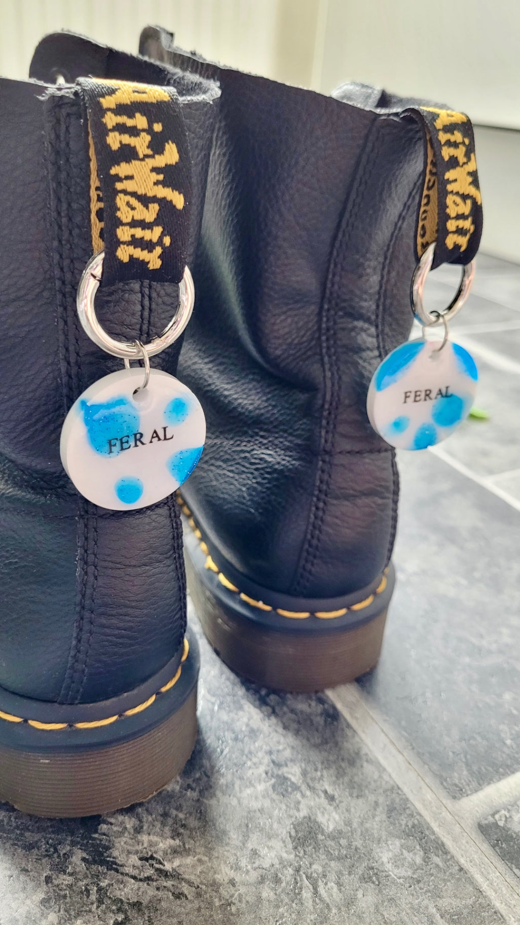 “FERAL” Blue & White Shimmer Resin Boot Charms