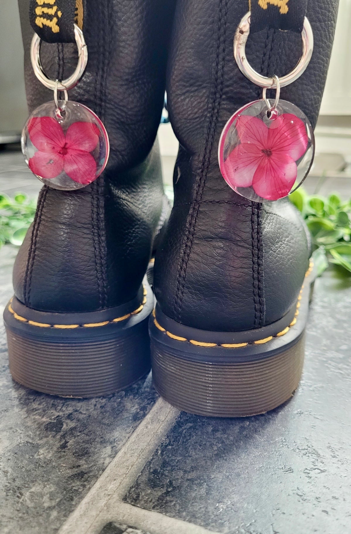 Pink Real Pressed Flower in Clear Resin Boot Charms