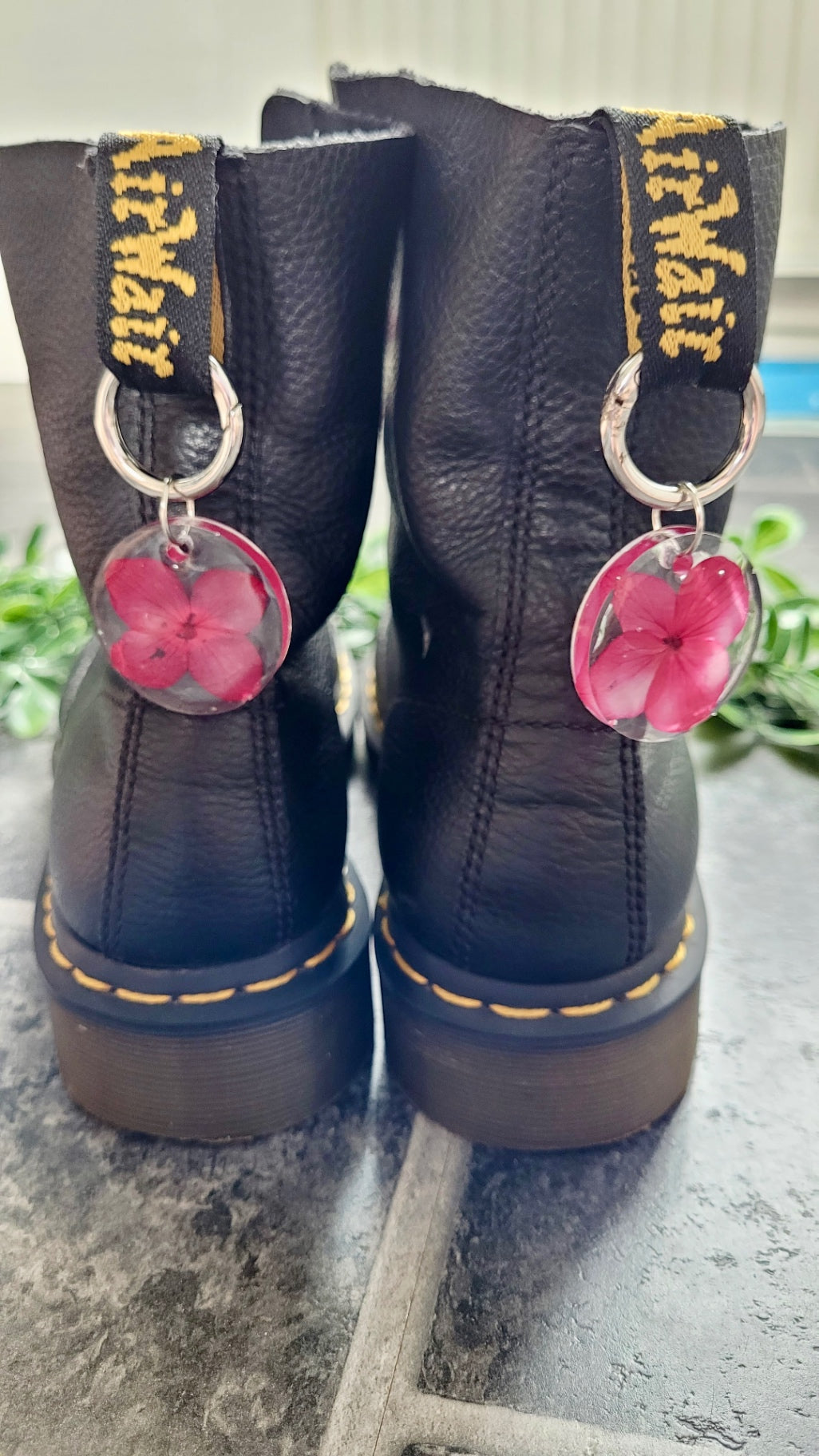Pink Real Pressed Flower in Clear Resin Boot Charms
