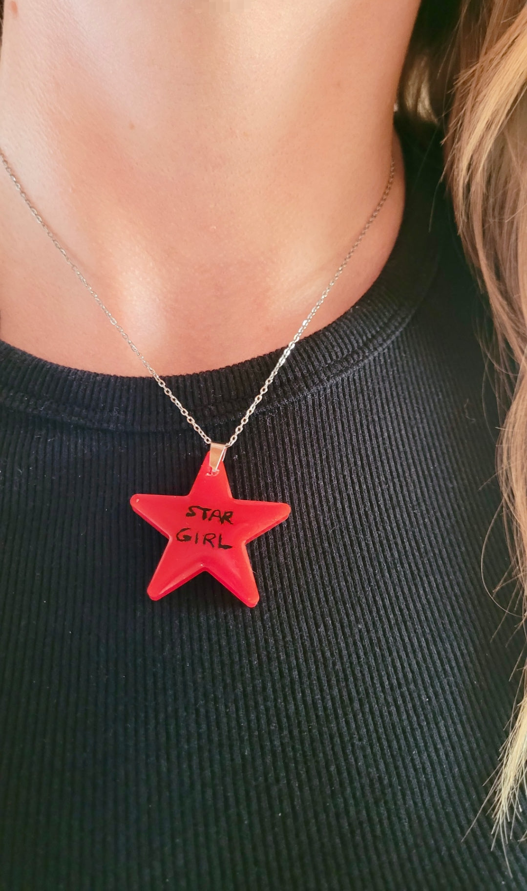 Star Girl Red Star Necklace - Stainless Steel Chain 40 + 5 cm
