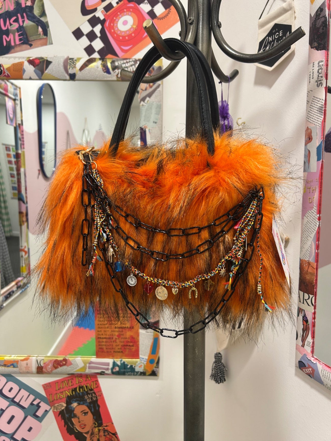 Reworked Chain Orange Fluffy Bag
