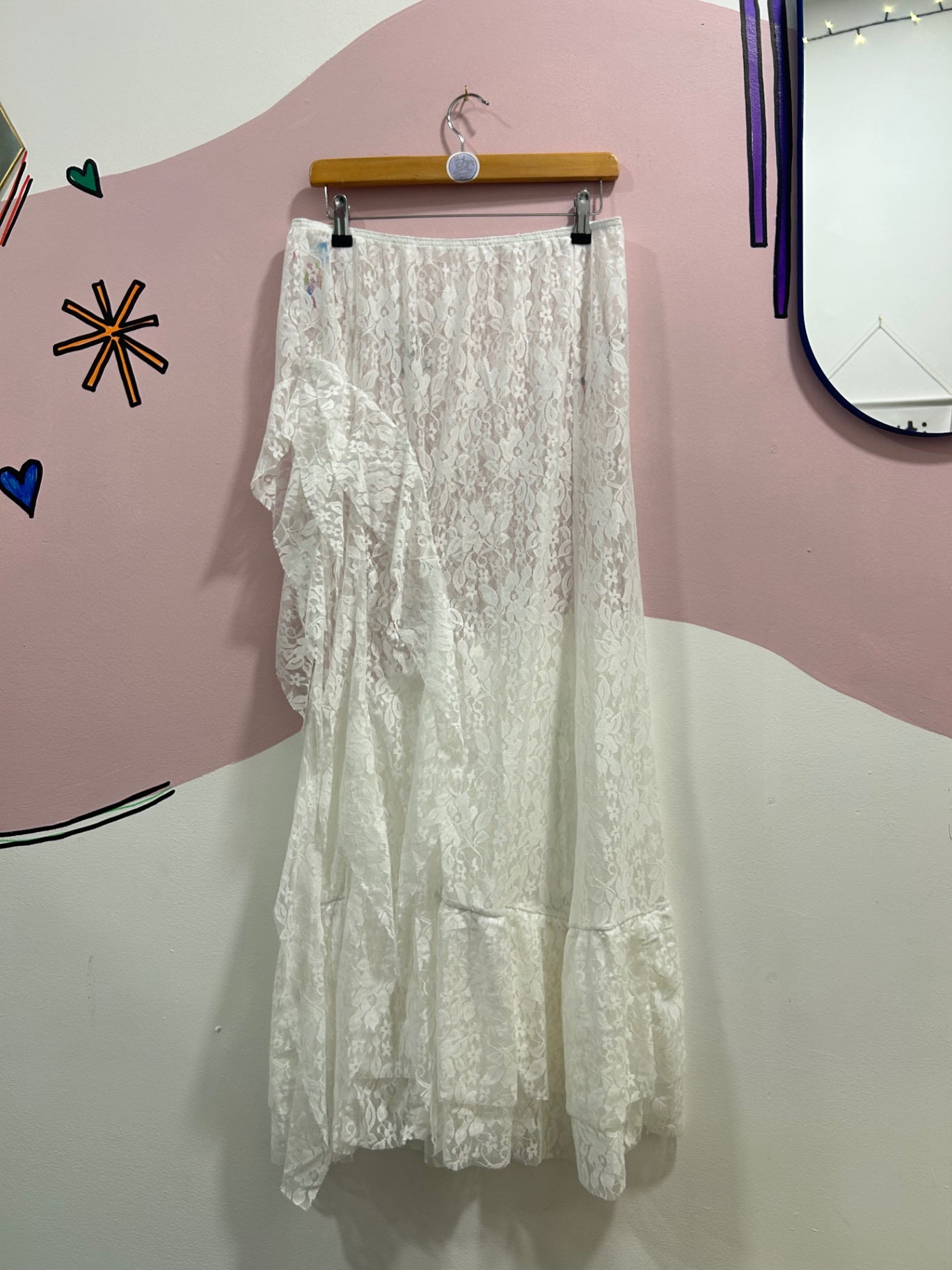 White Split Frill Lace Skirt