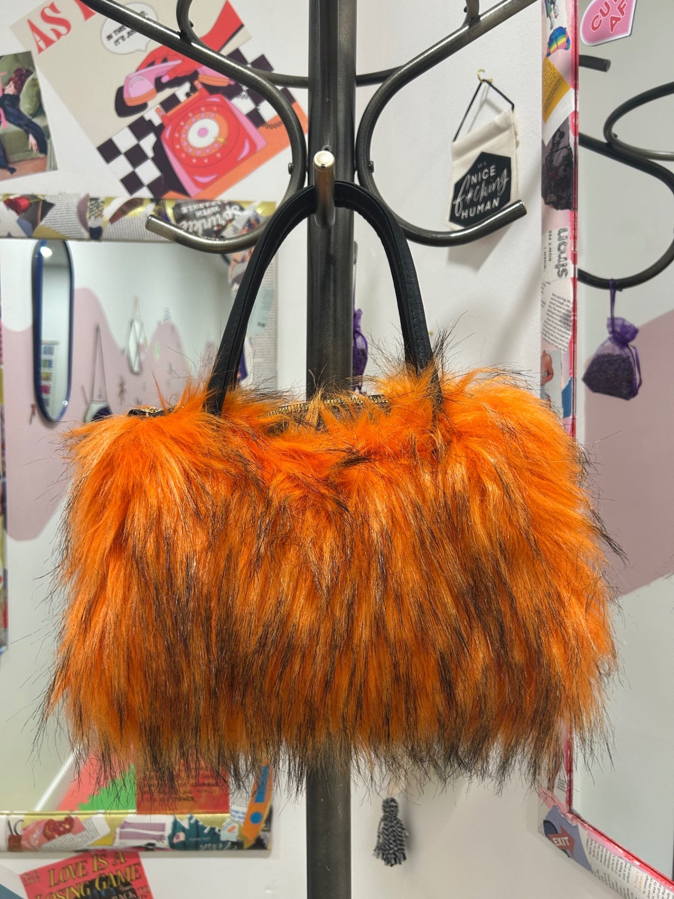 Reworked Chain Orange Fluffy Bag