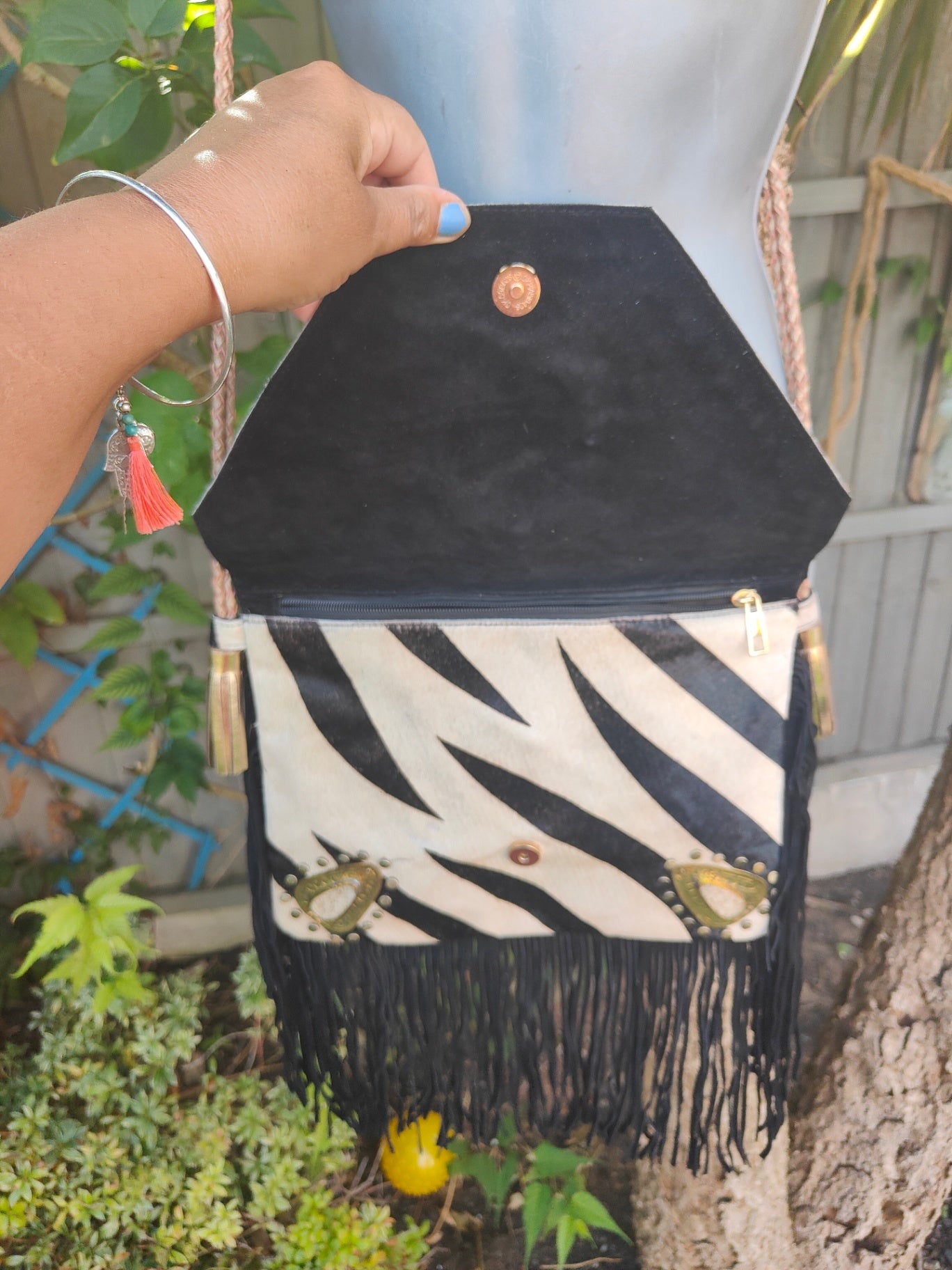 Yellowstone cross body bag with Moroccan stone detailing - Zebra