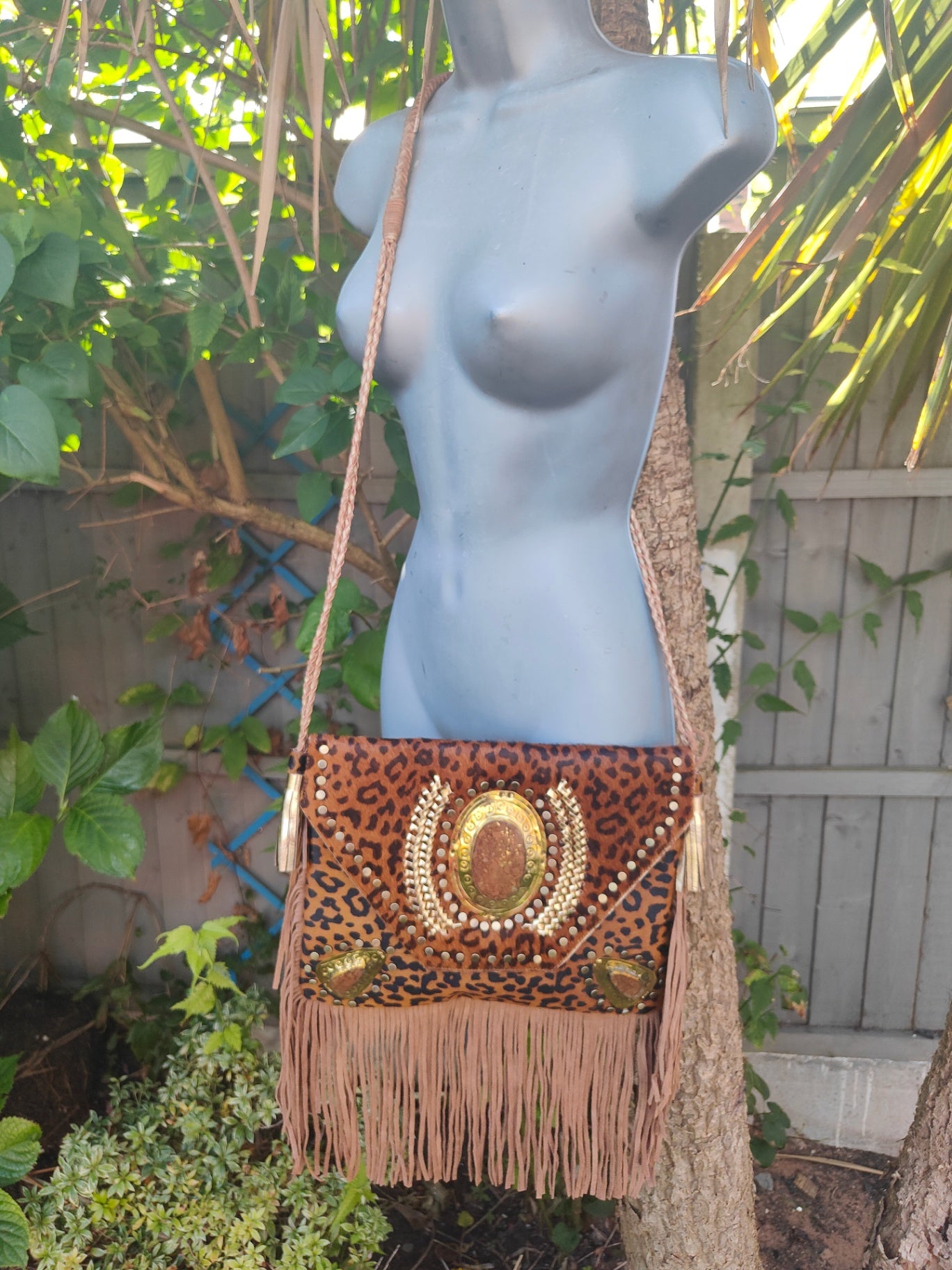 Yellowstone cross body bag with Moroccan stone detailing - Leopard