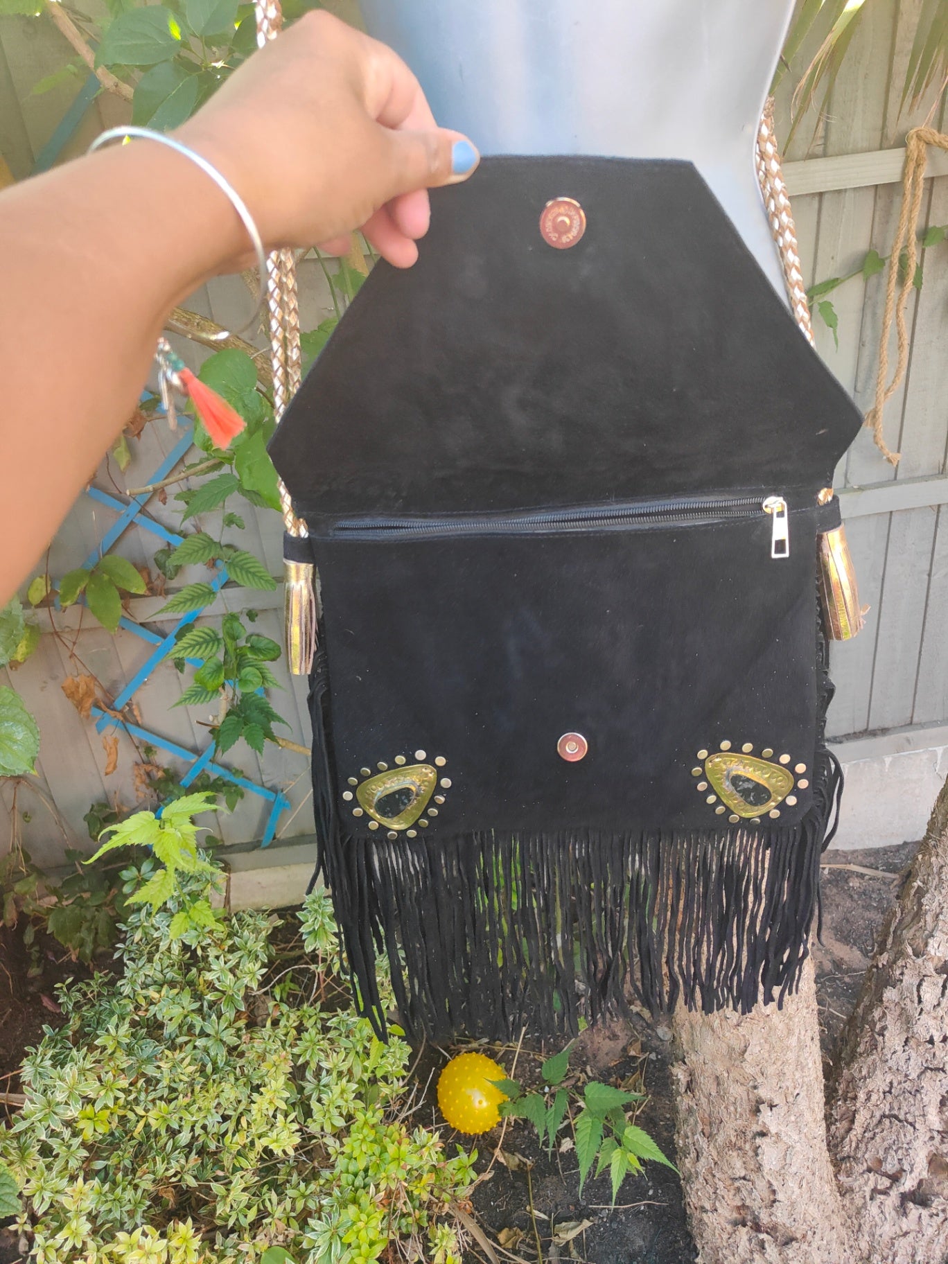 Yellowstone cross body bag with Moroccan stone detailing -Black