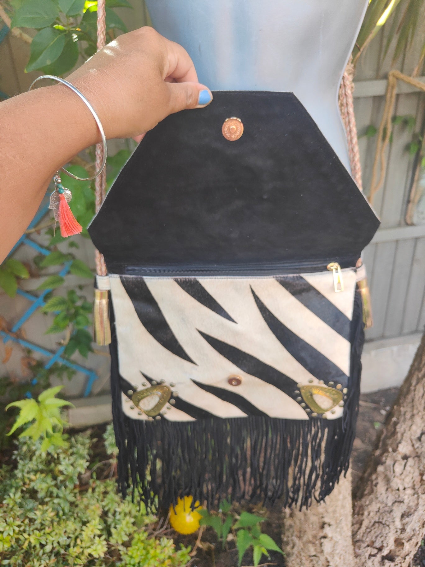 Yellowstone cross body bag with Moroccan stone detailing - Zebra