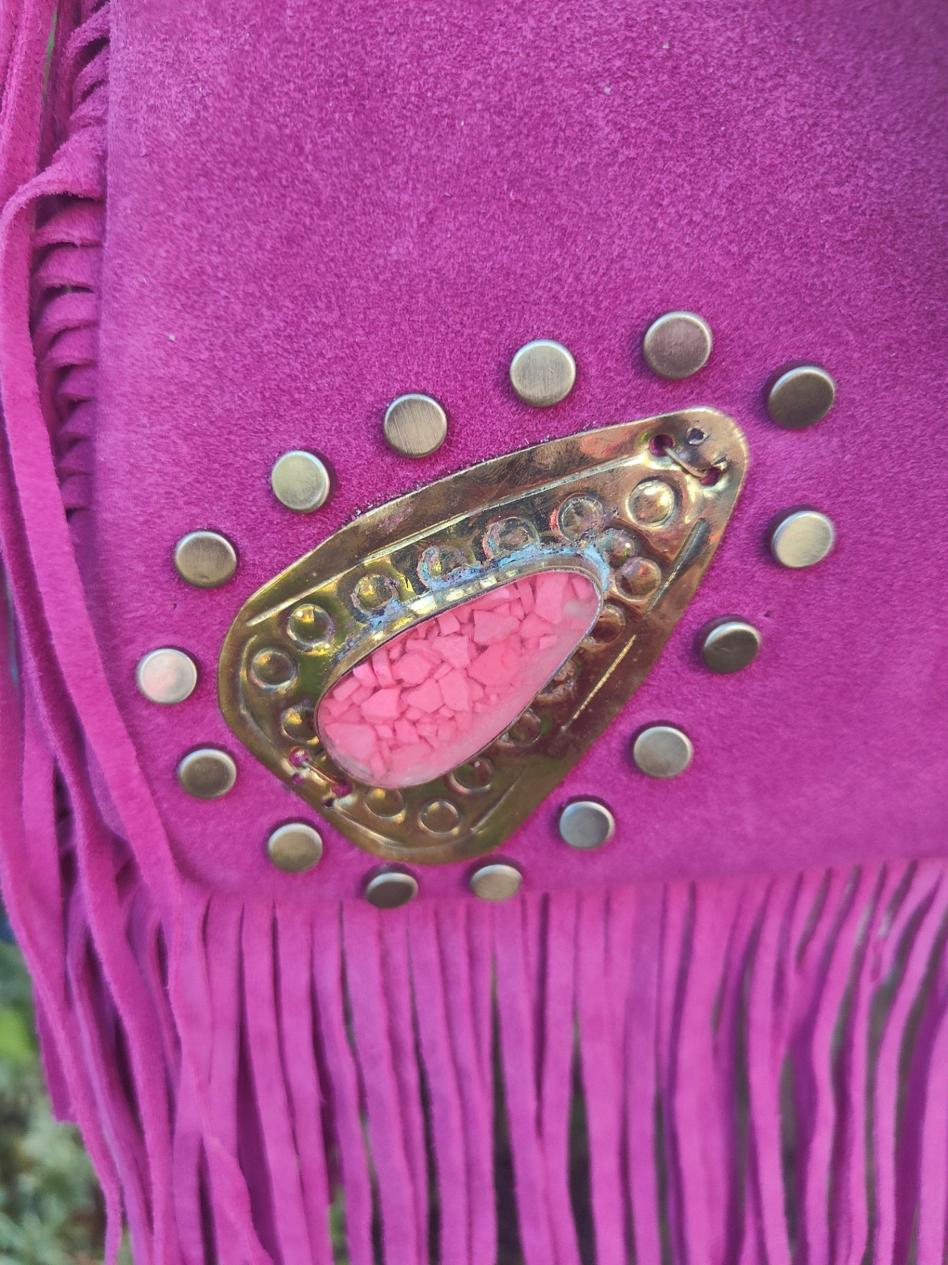 Yellowstone cross body bag with Moroccan stone detailing - Hot Pink