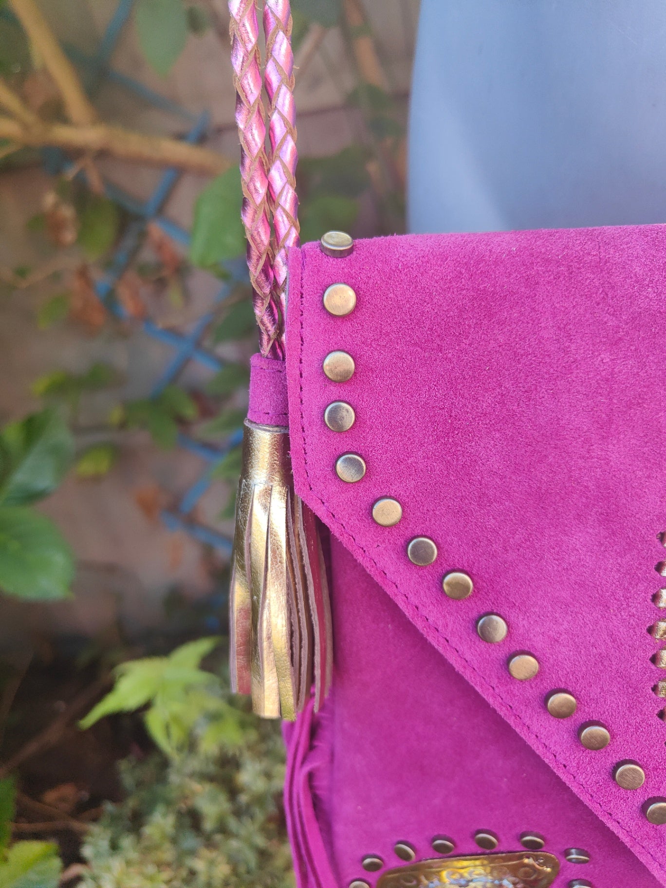 Yellowstone cross body bag with Moroccan stone detailing - Hot Pink