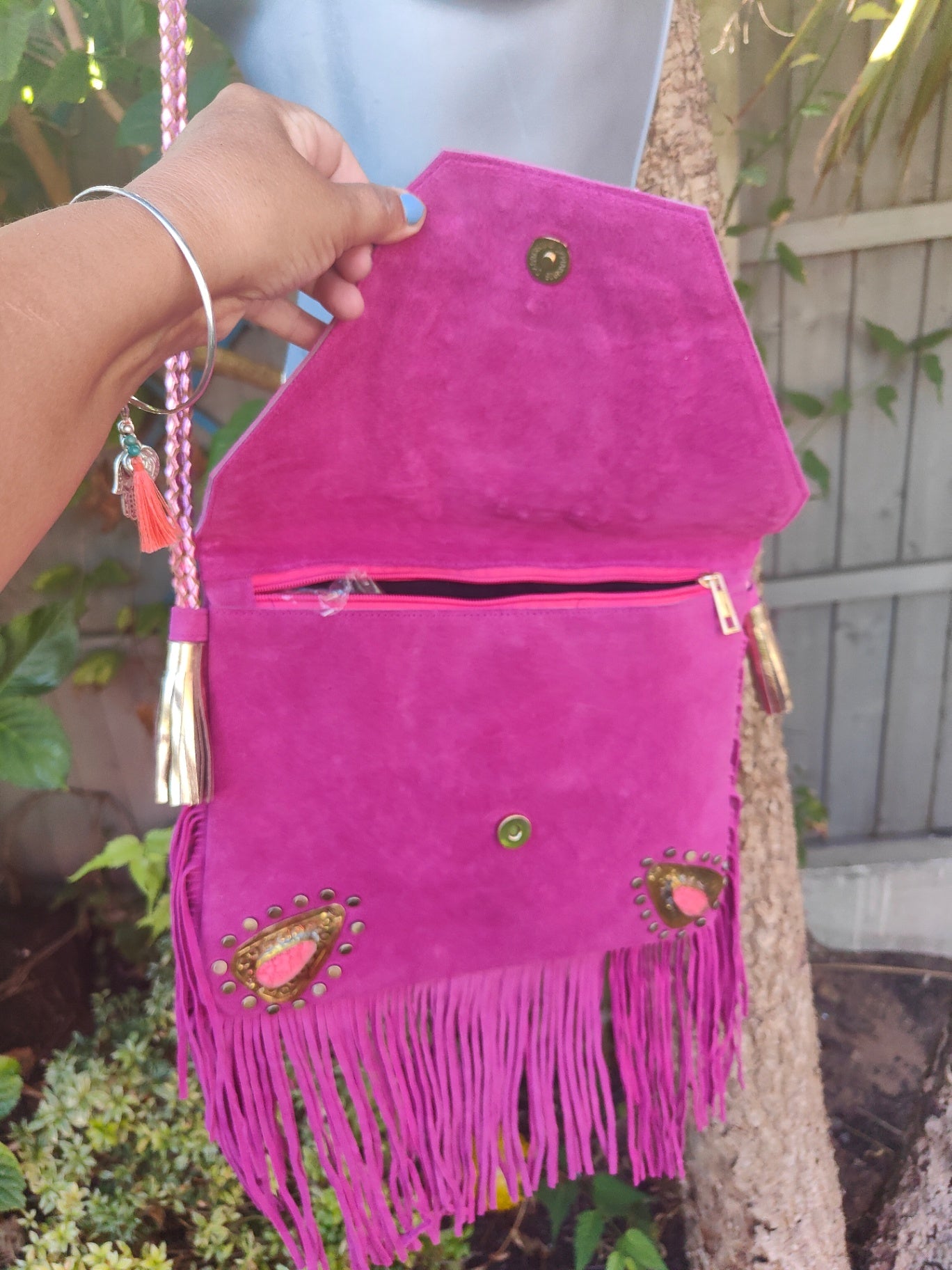 Yellowstone cross body bag with Moroccan stone detailing - Hot Pink