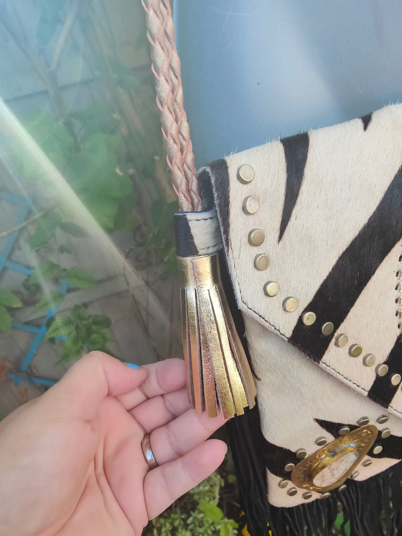 Yellowstone cross body bag with Moroccan stone detailing - Zebra