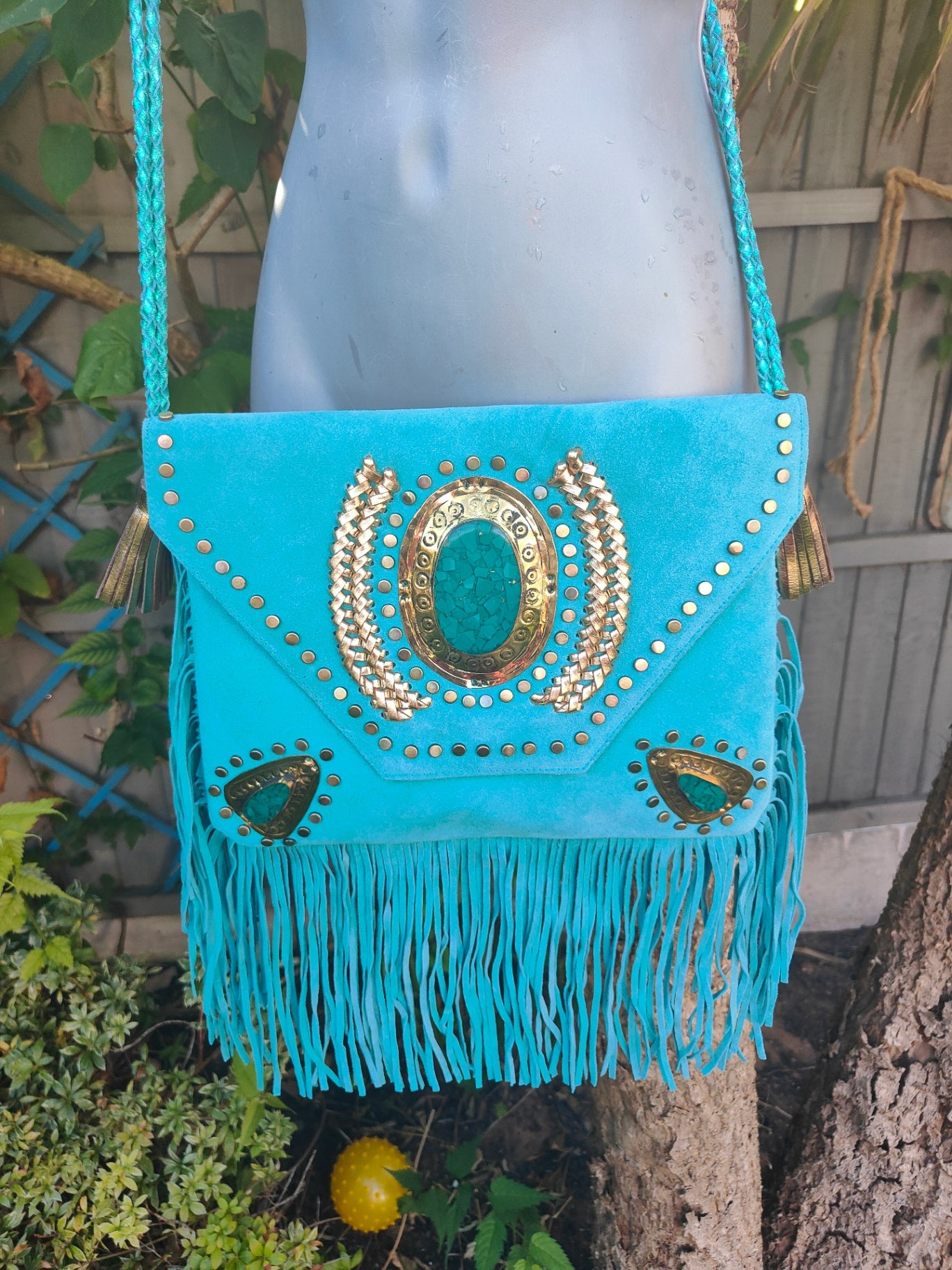 Yellowstone cross body bag with Moroccan stone detailing - Turquoise