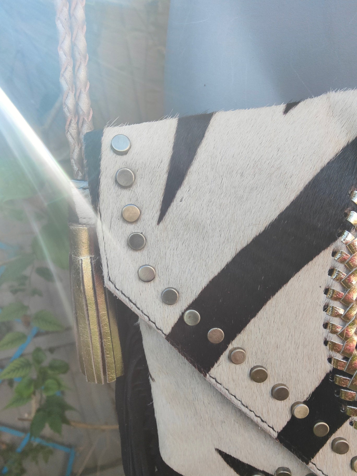 Yellowstone cross body bag with Moroccan stone detailing - Zebra