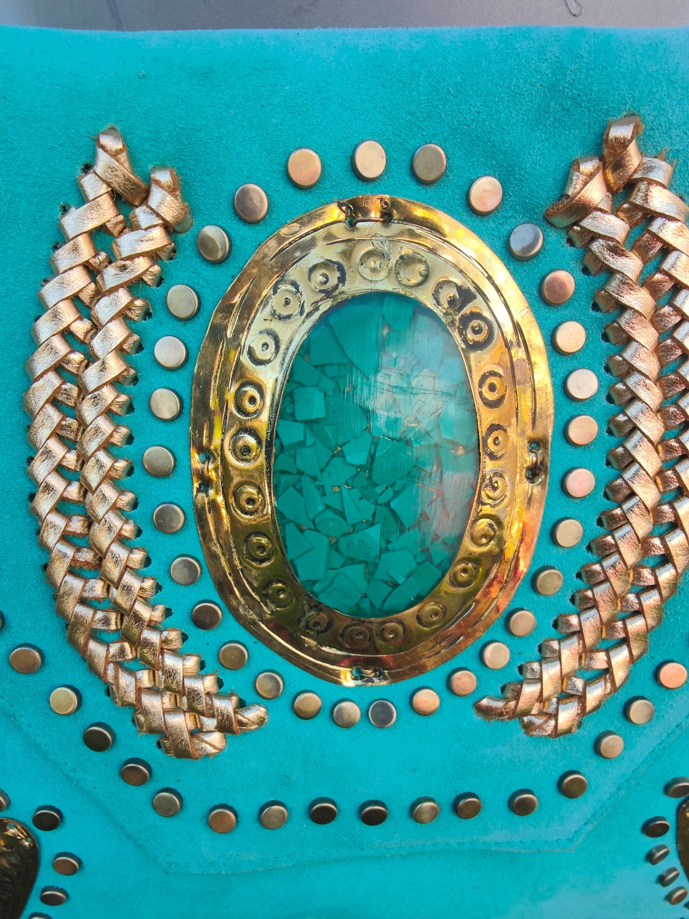 Yellowstone cross body bag with Moroccan stone detailing - Turquoise