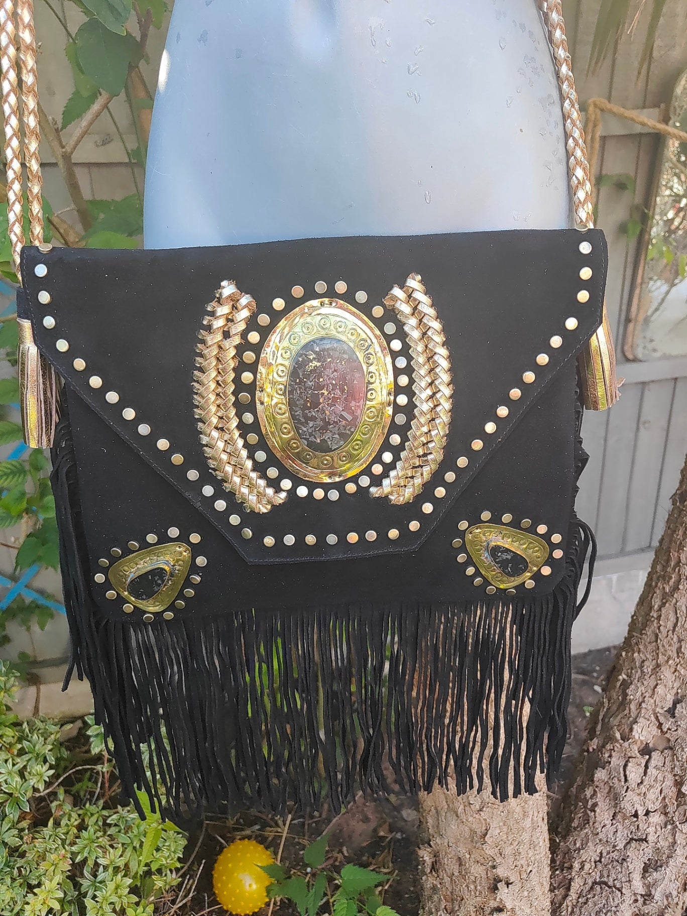 Yellowstone cross body bag with Moroccan stone detailing -Black