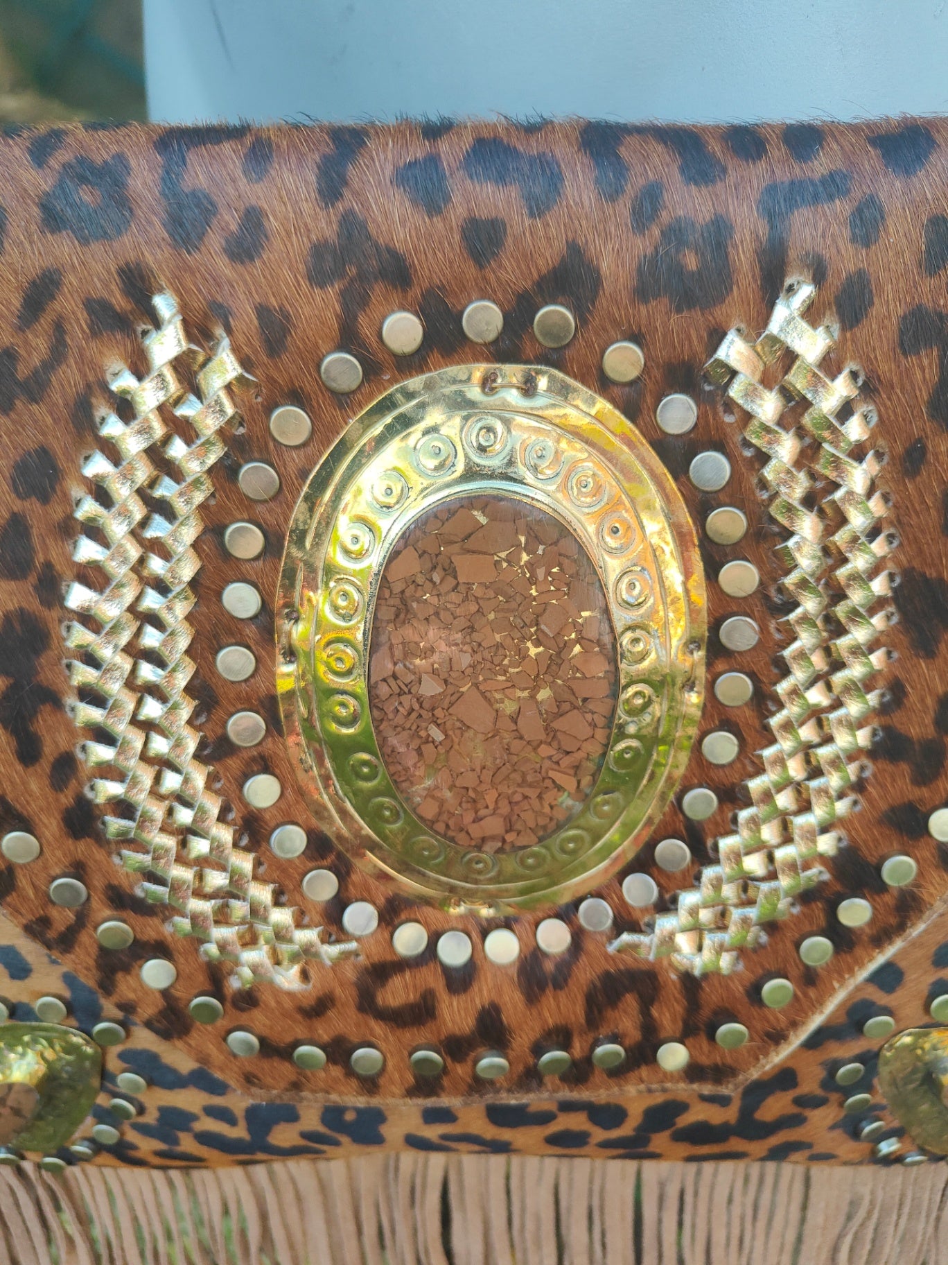 Yellowstone cross body bag with Moroccan stone detailing - Leopard