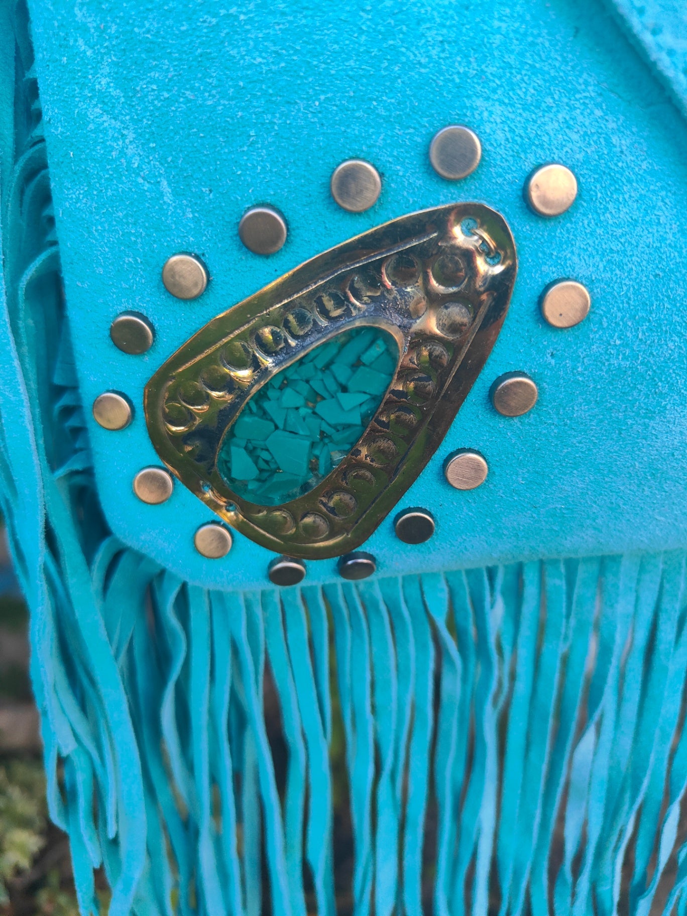 Yellowstone cross body bag with Moroccan stone detailing - Turquoise