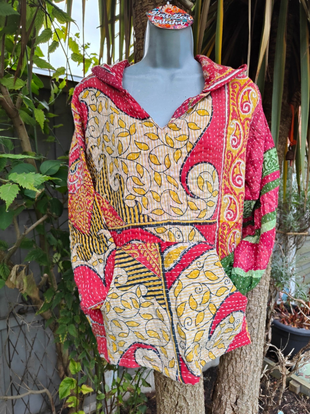 Kantha Festie Hoodie 6-14 Red pattern