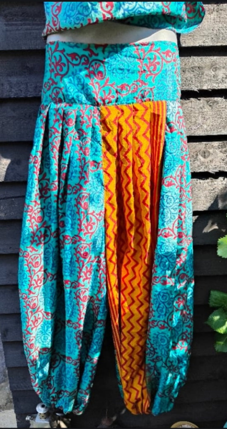Hareems Bloomer Balloon Trousers & scarf Turquoise yellow