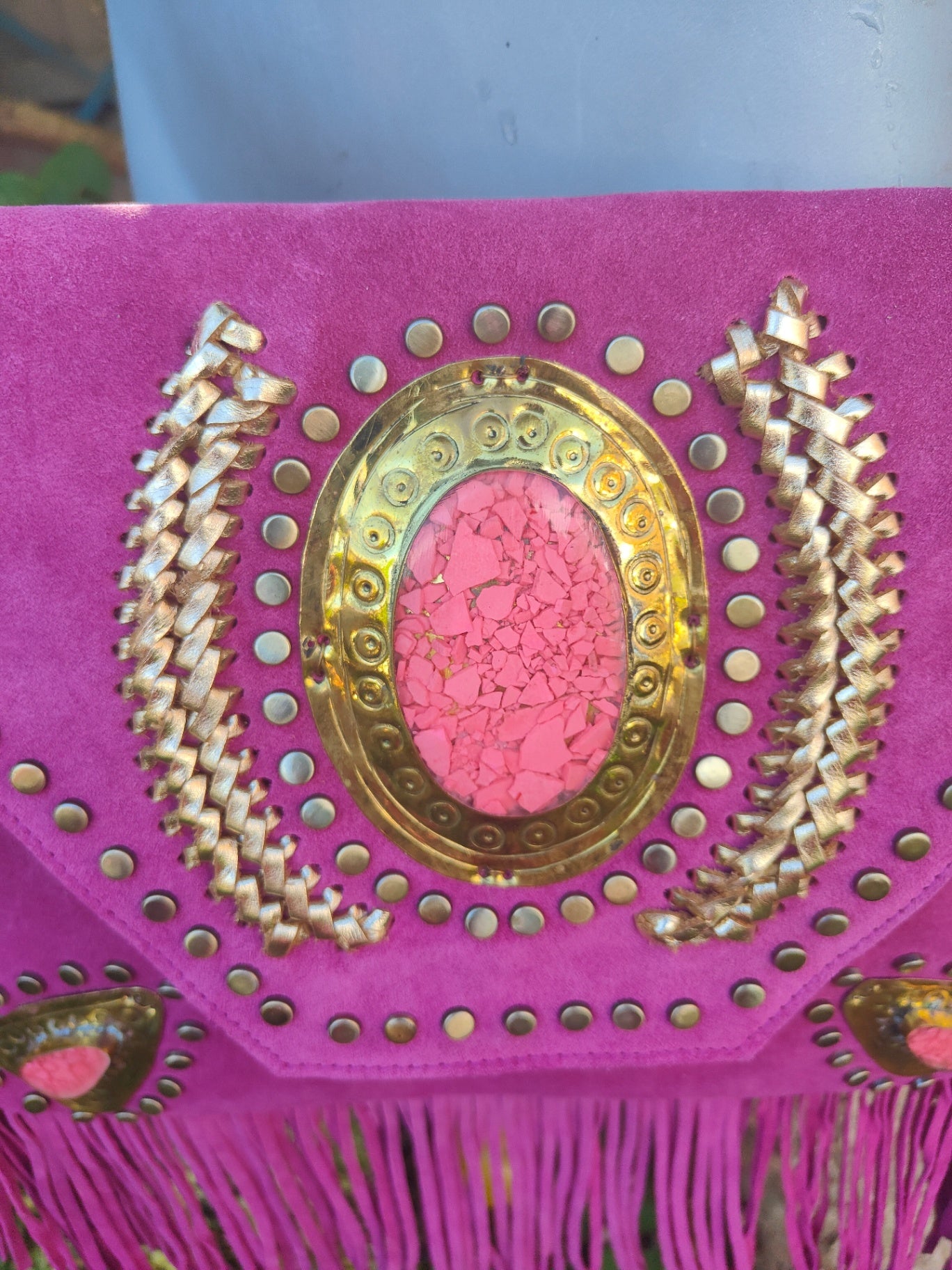 Yellowstone cross body bag with Moroccan stone detailing - Hot Pink