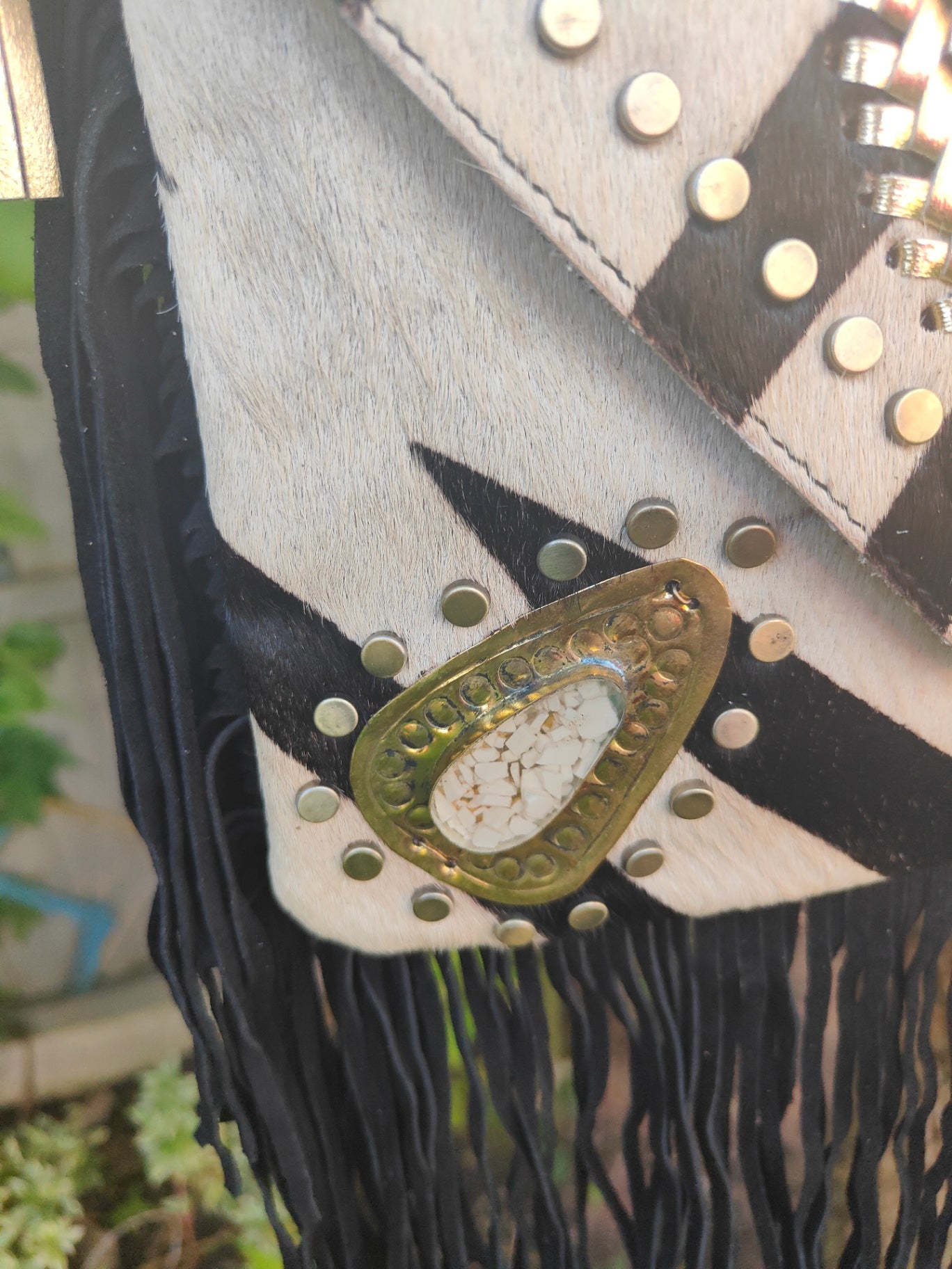 Yellowstone cross body bag with Moroccan stone detailing - Zebra