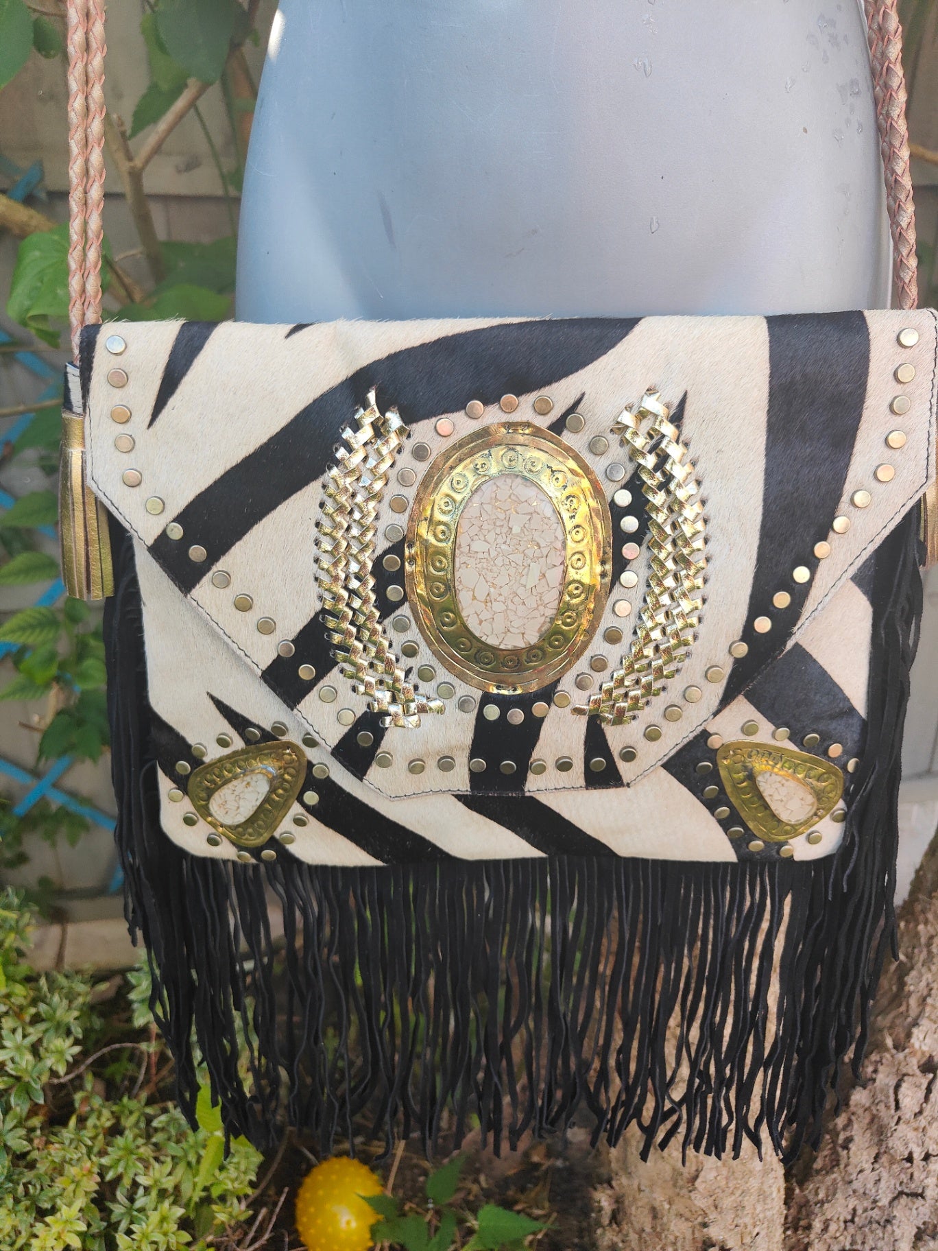 Yellowstone cross body bag with Moroccan stone detailing - Zebra