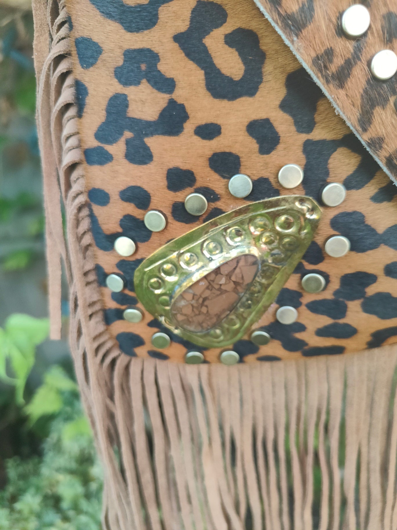 Yellowstone cross body bag with Moroccan stone detailing - Leopard