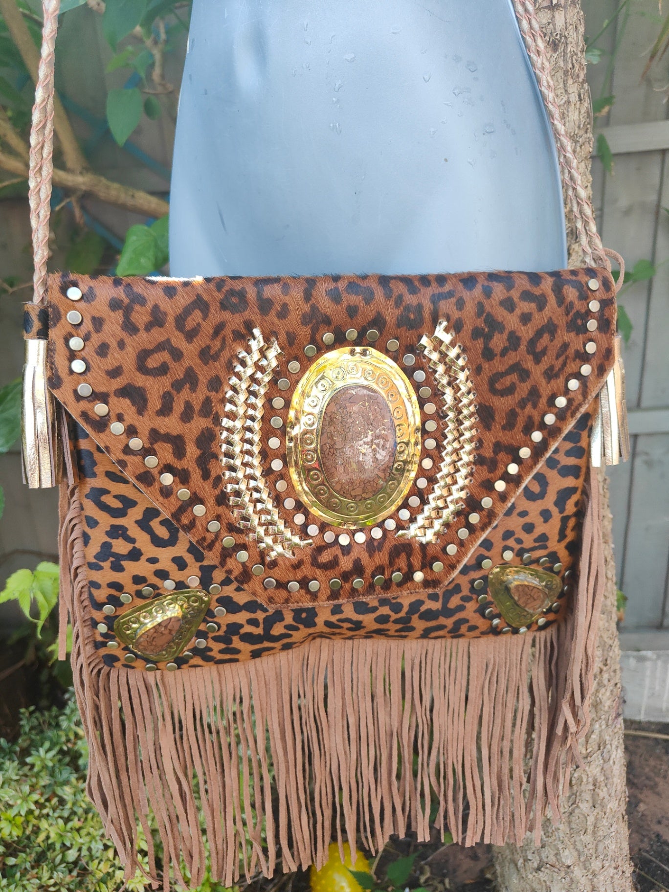 Yellowstone cross body bag with Moroccan stone detailing - Leopard