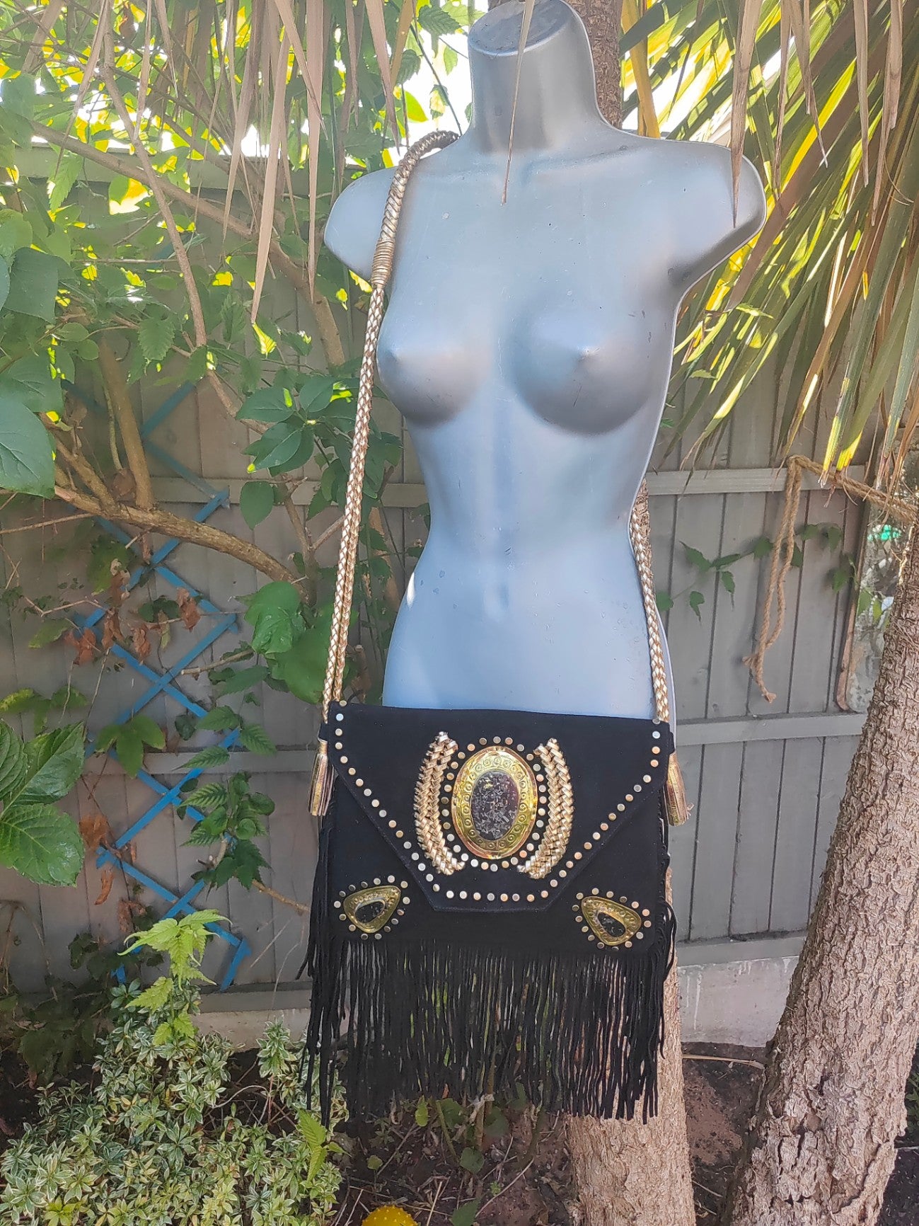 Yellowstone cross body bag with Moroccan stone detailing -Black