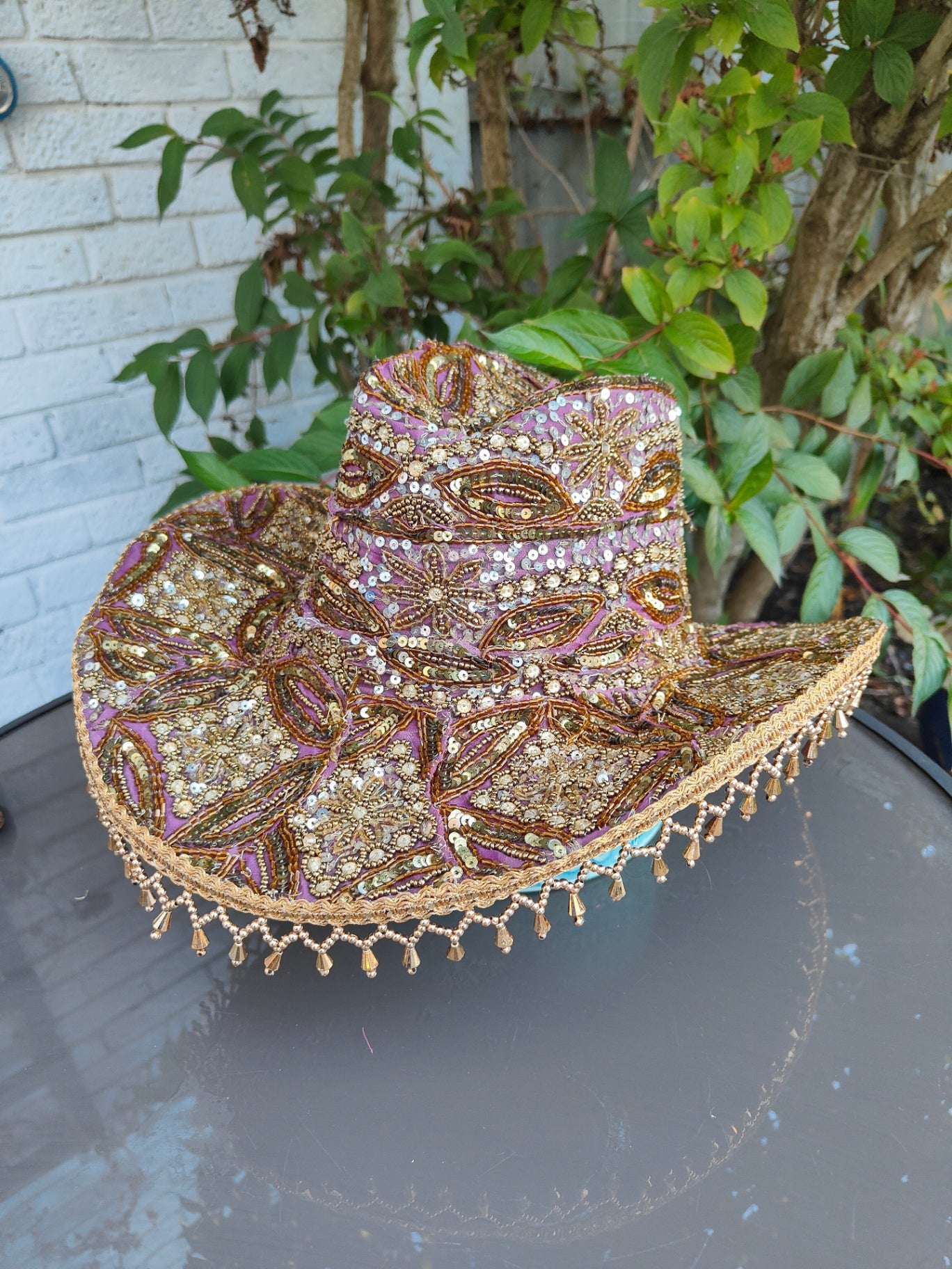 Dolly cowboy hat recycled sari fabric Lilac gold