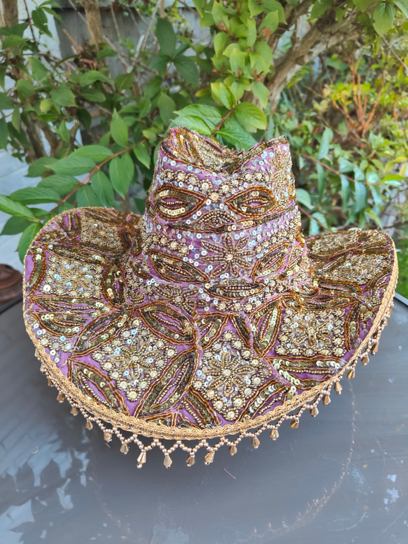 Dolly cowboy hat recycled sari fabric Lilac gold
