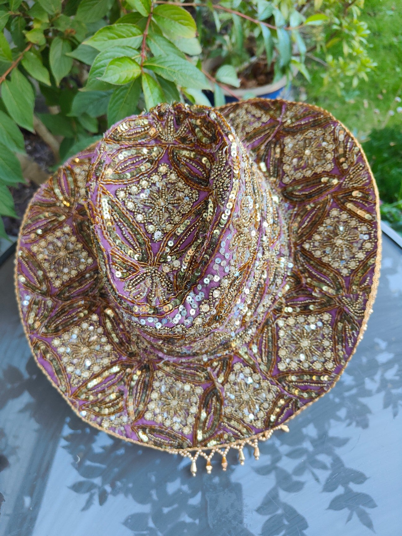 Dolly cowboy hat recycled sari fabric Lilac gold