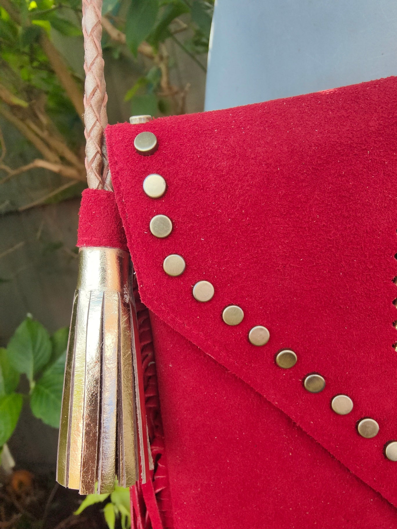 Yellowstone cross body bag with Moroccan stone detailing RED