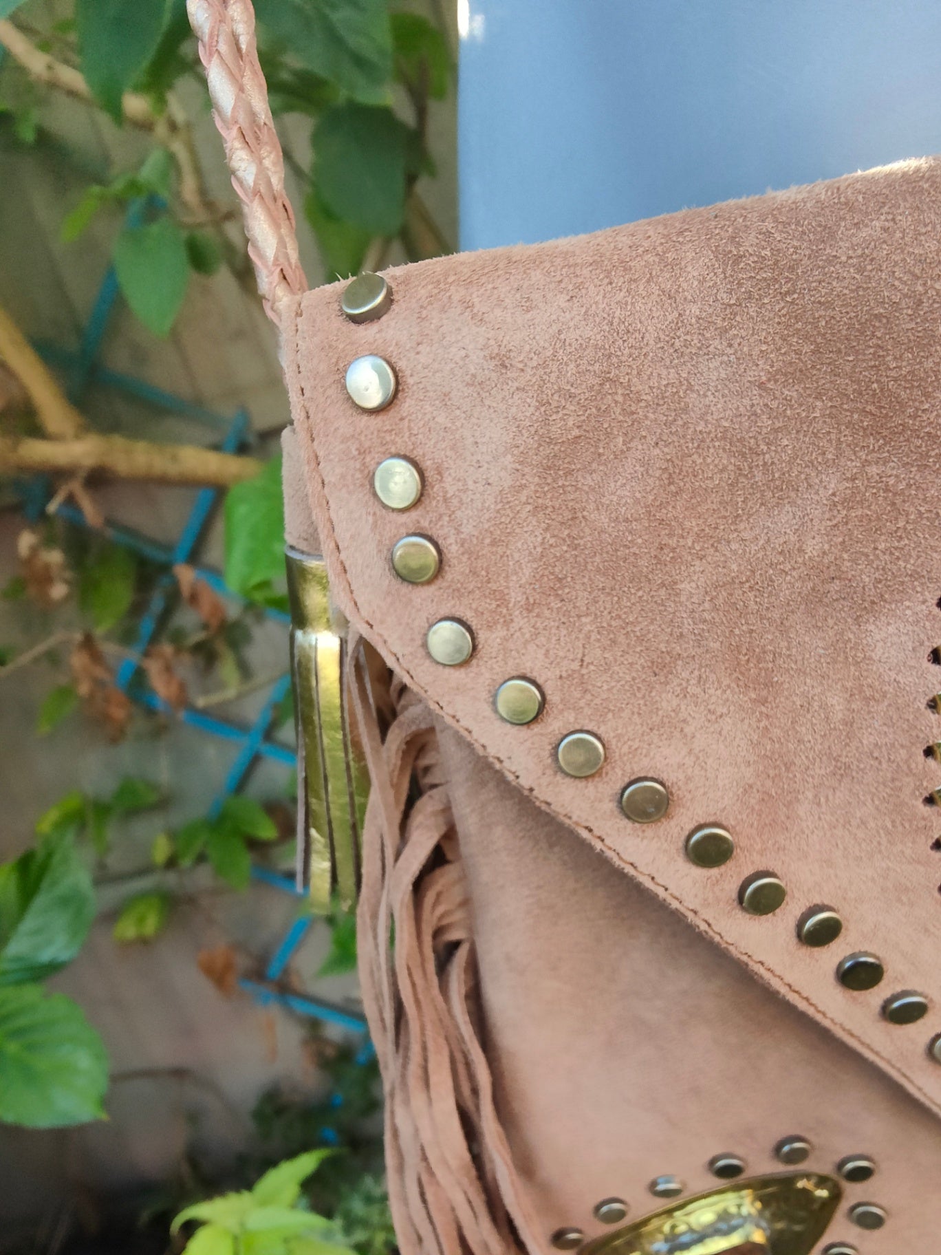 Yellowstone cross body bag with Moroccan stone detailing TAN