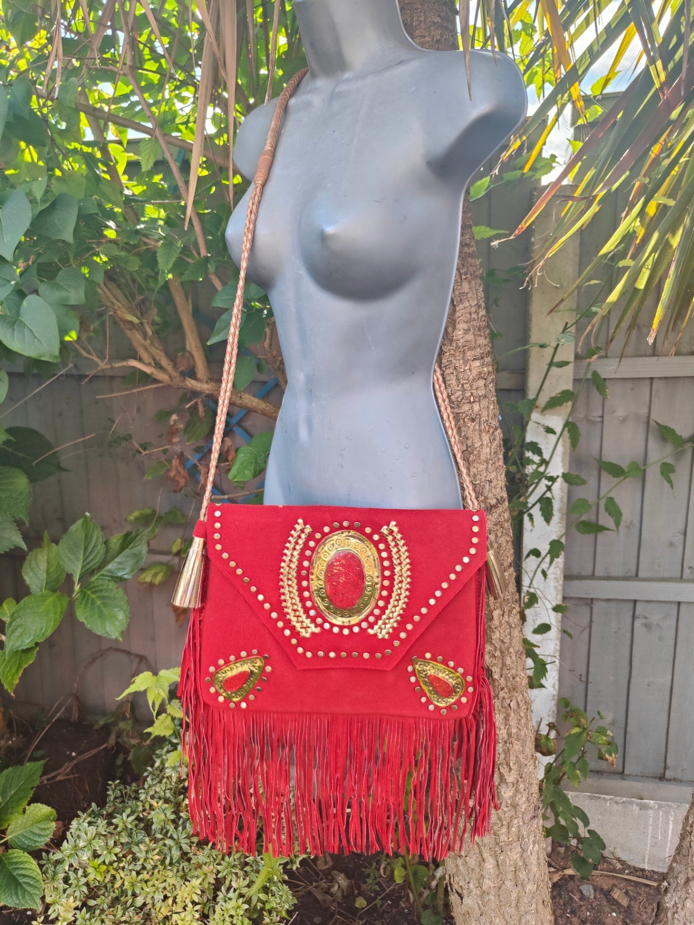 Yellowstone cross body bag with Moroccan stone detailing RED