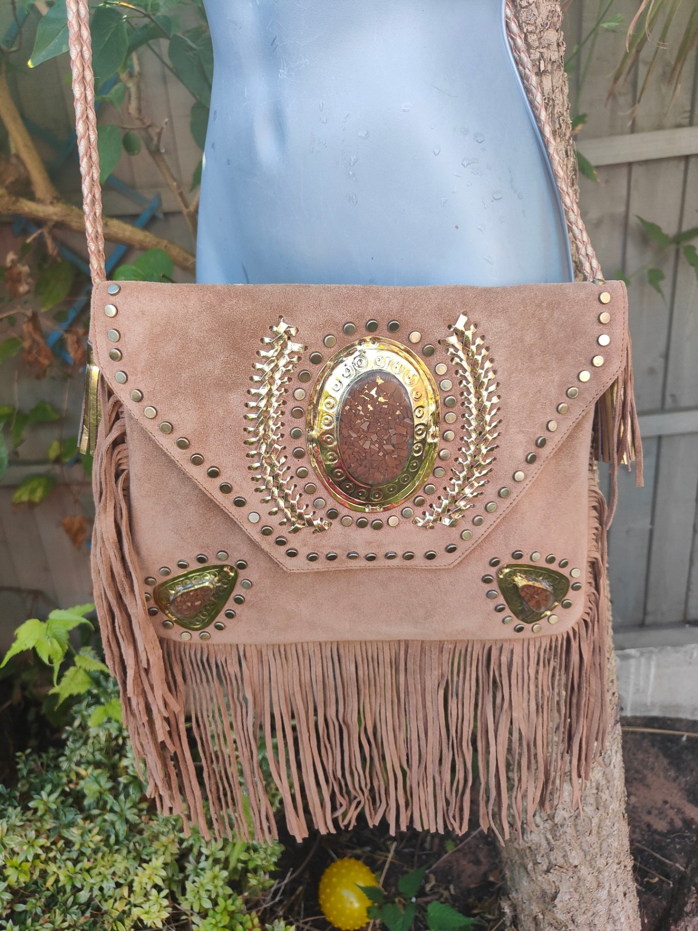 Yellowstone cross body bag with Moroccan stone detailing TAN