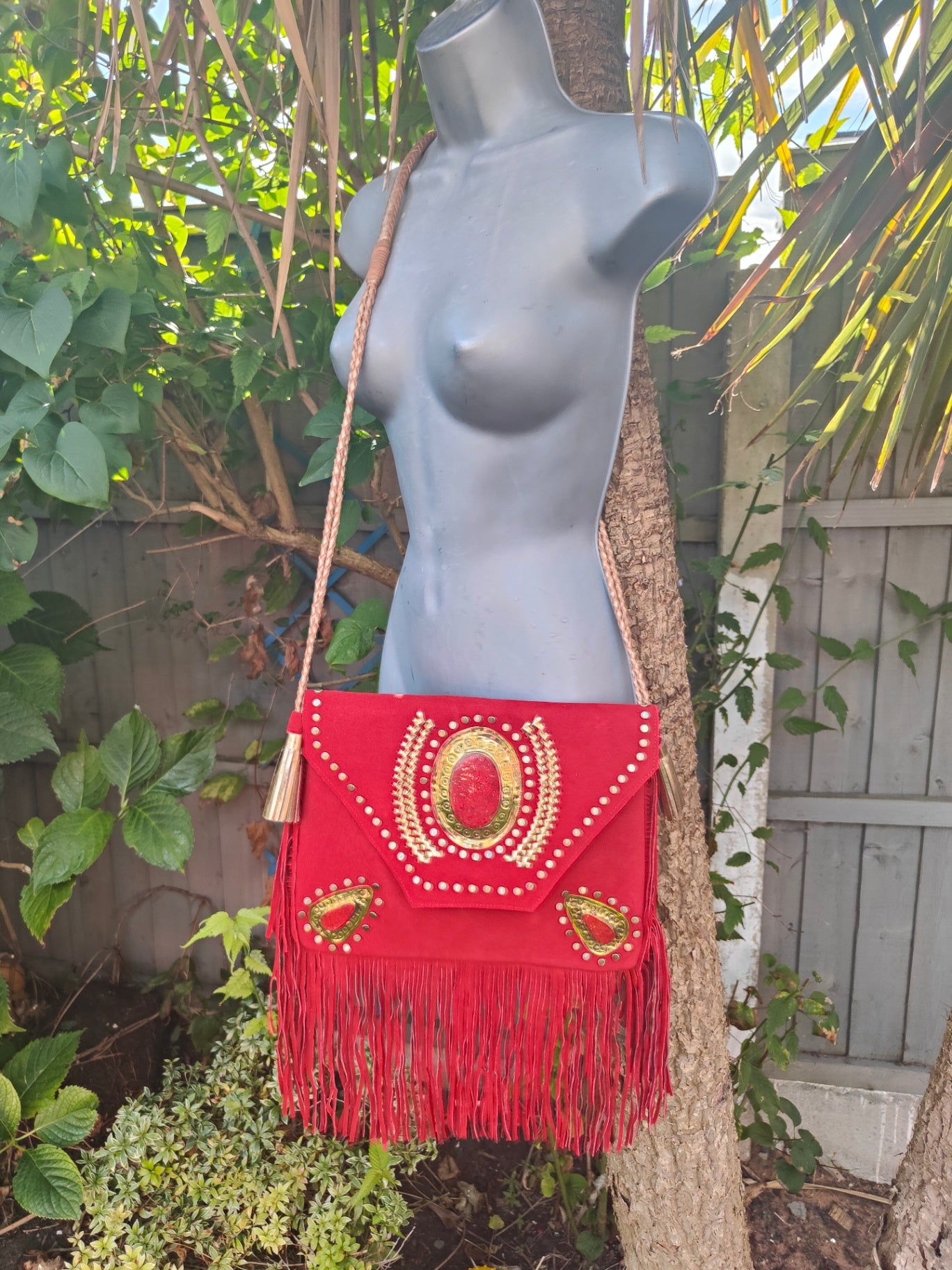 Yellowstone cross body bag with Moroccan stone detailing RED