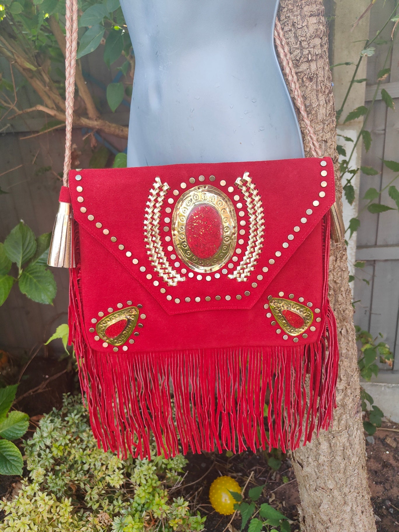 Yellowstone cross body bag with Moroccan stone detailing RED